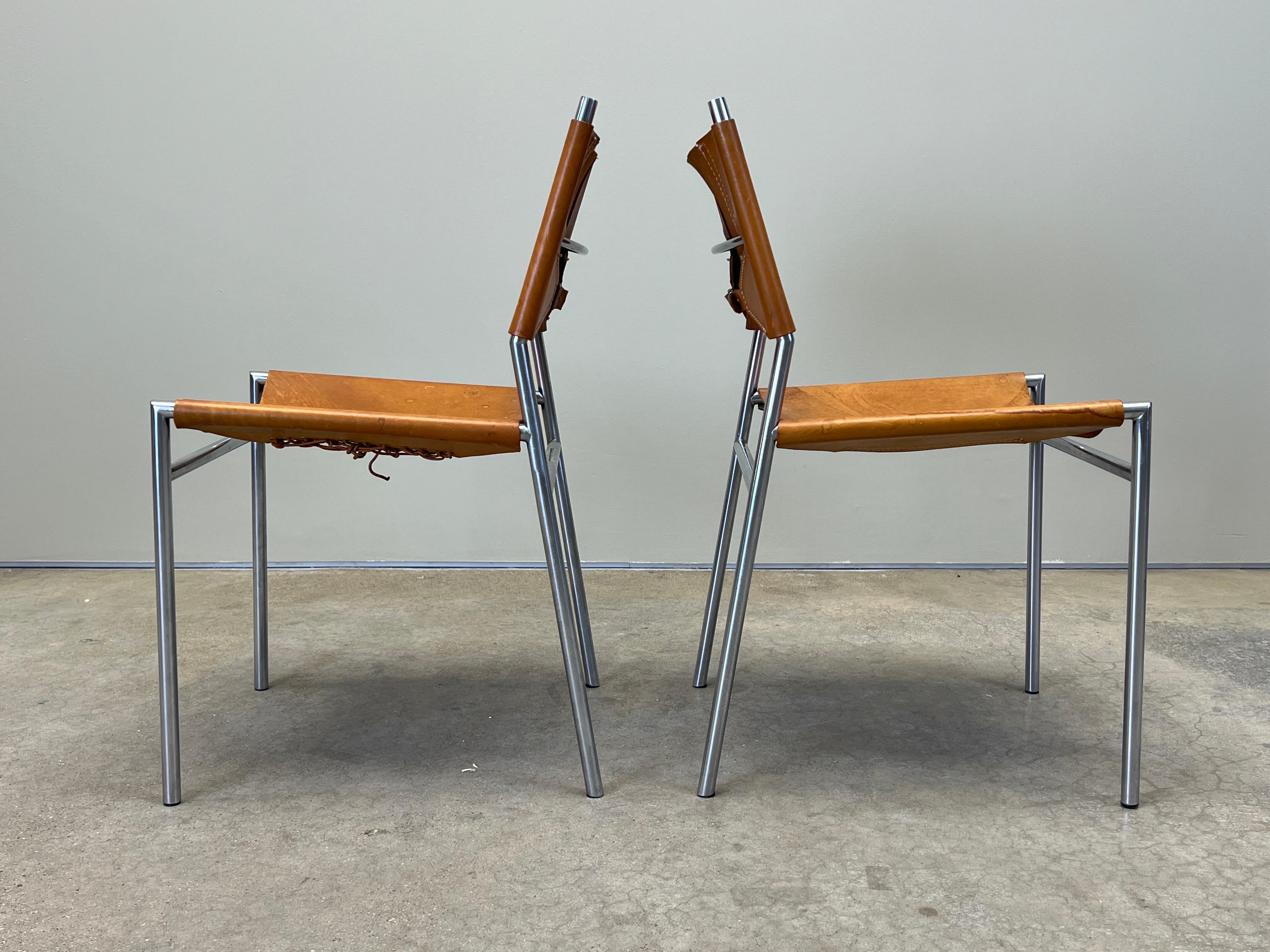 Four Patinated Leather Dining Chairs by Martin Visser For Sale 14