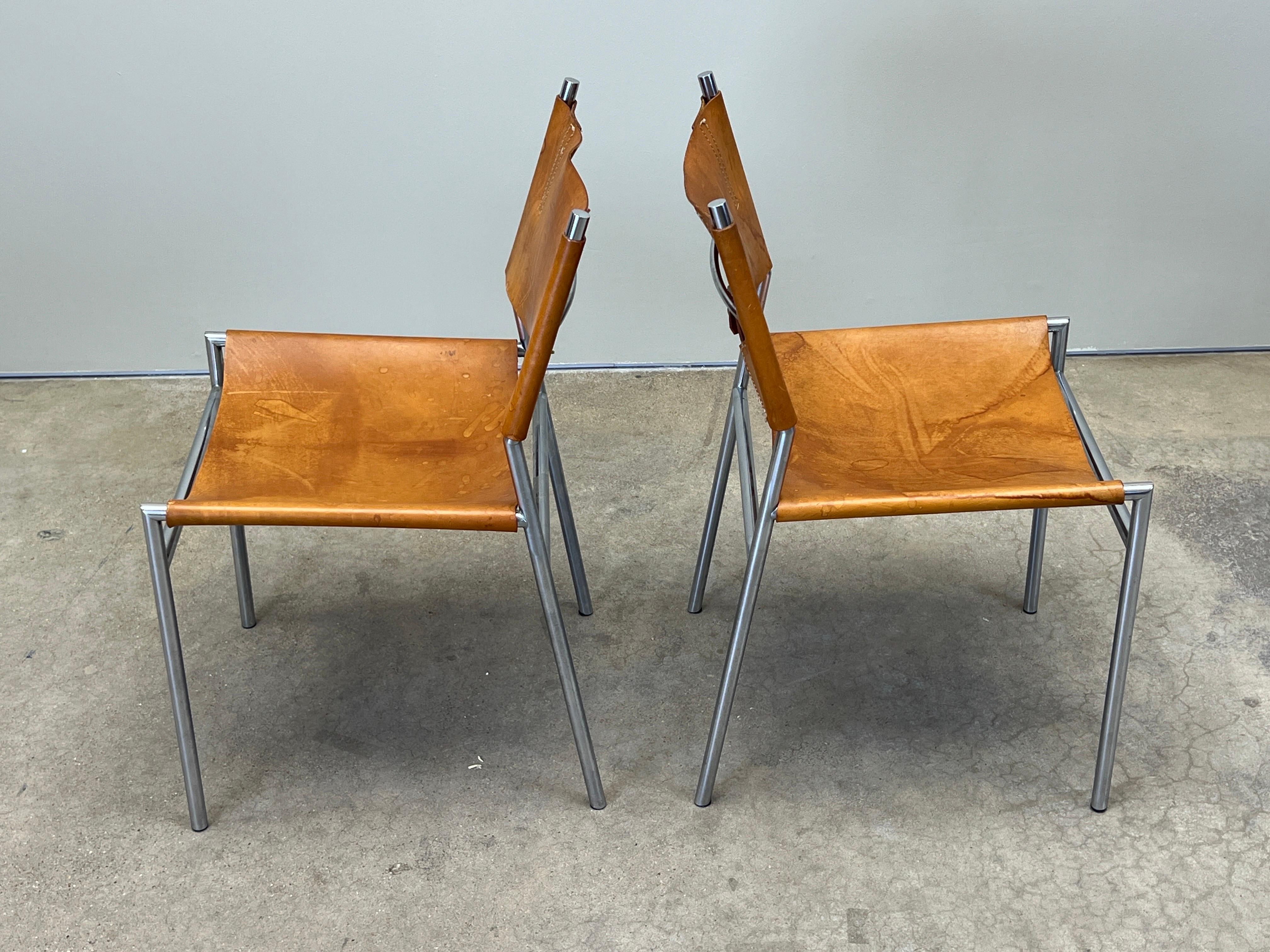 Four Patinated Leather Dining Chairs by Martin Visser For Sale 15