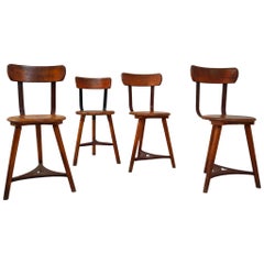 Four Patinated Wooden Industrial Bauhaus Chairs, Germany, 1930s