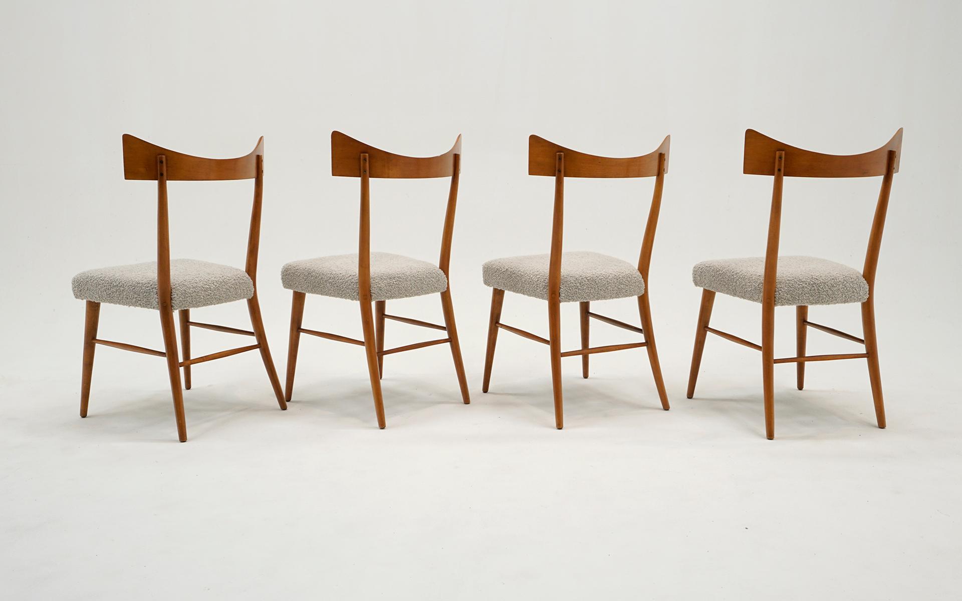 Four Paul McCobb Bow Tie Dining Chairs. Restored. Maple, Off White/Beige Boucle In Excellent Condition For Sale In Kansas City, MO
