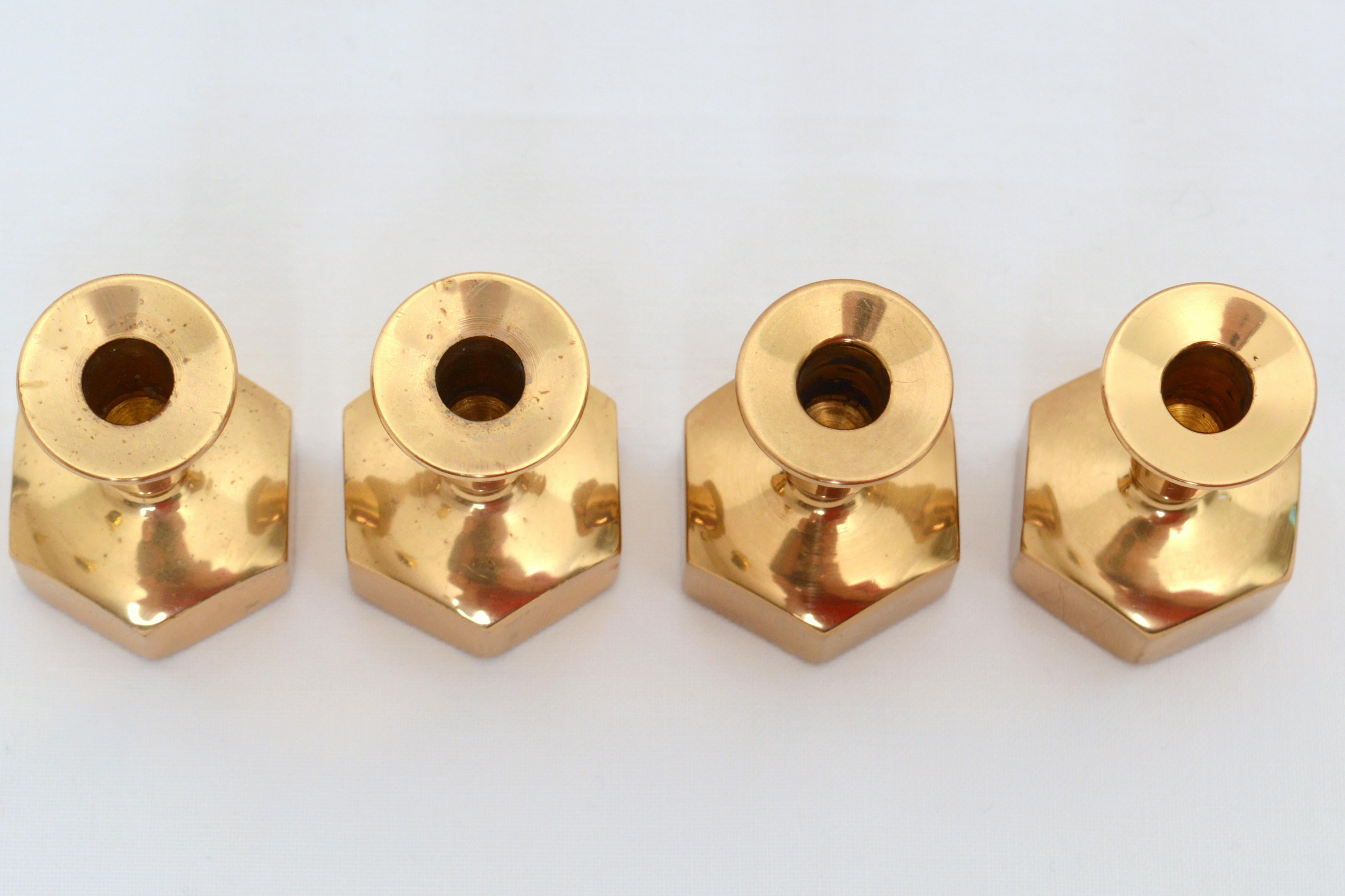 Swedish Four Pcs of Hans-Agne Jakobsson Brass Candle Holders, 1960s For Sale