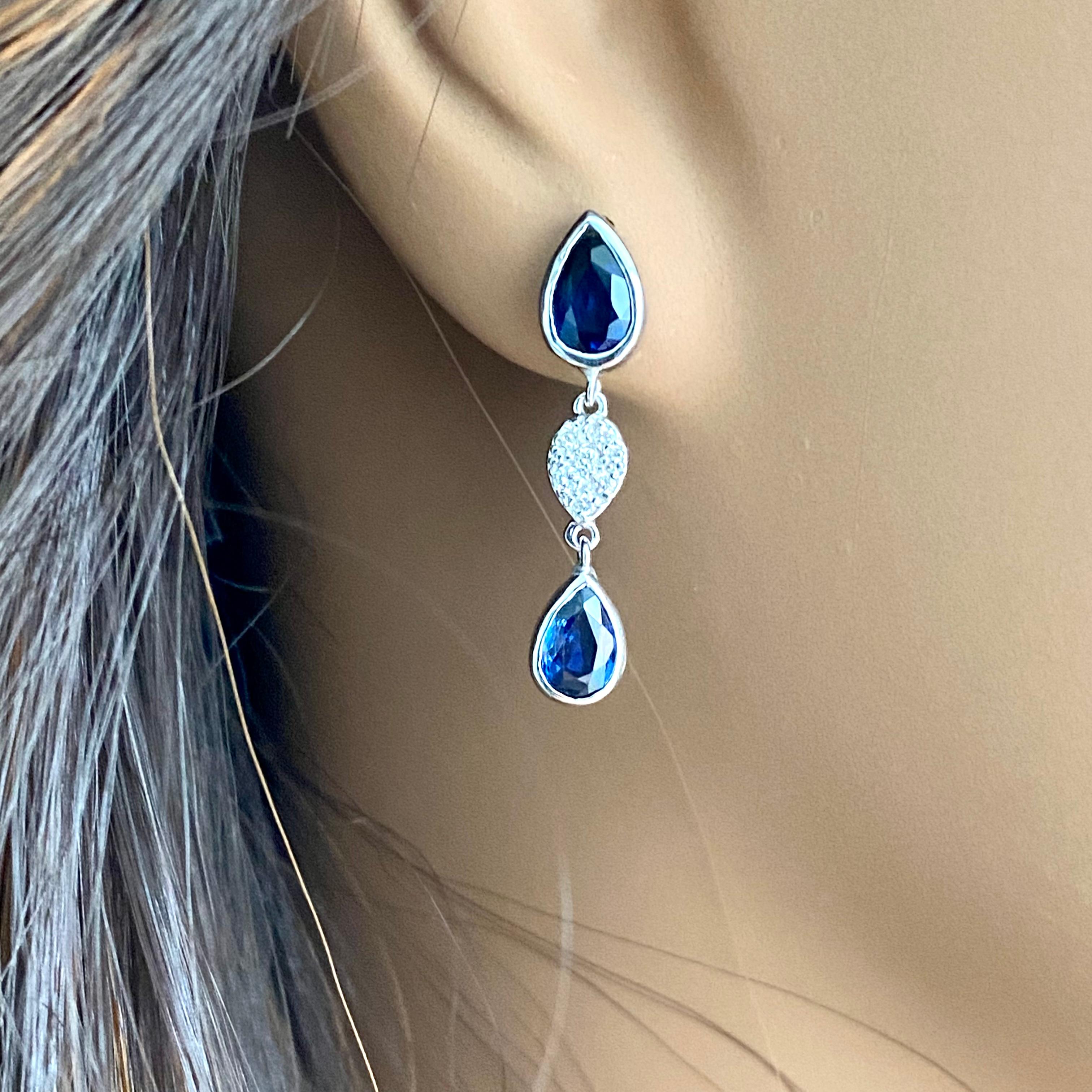 white gold blue sapphire earrings