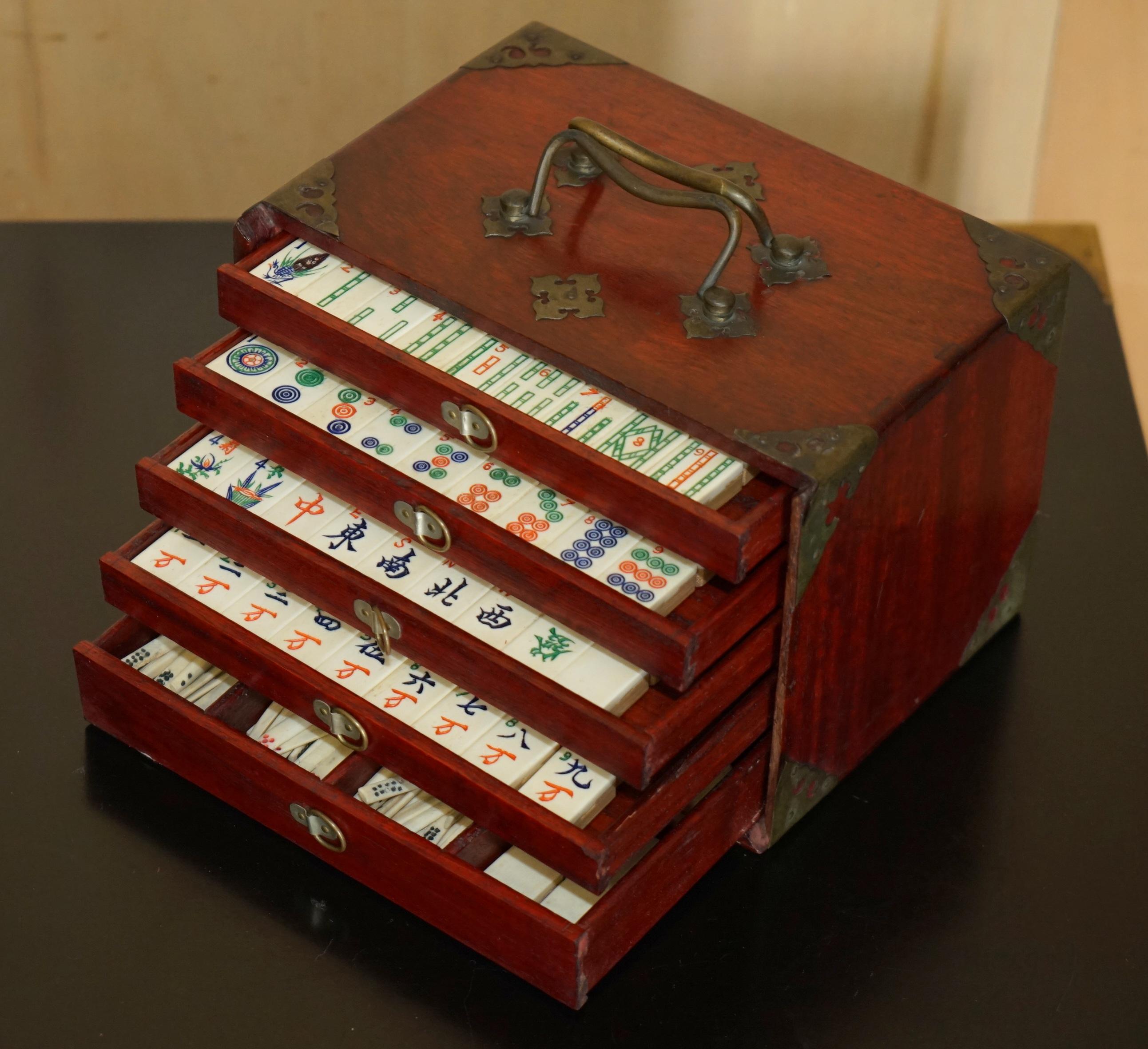 FOUR PERSON ANTIQUE MAHJONG SUITE CIRCA 1920's CHINESE EXPORT PERIOD WITH STAND For Sale 10
