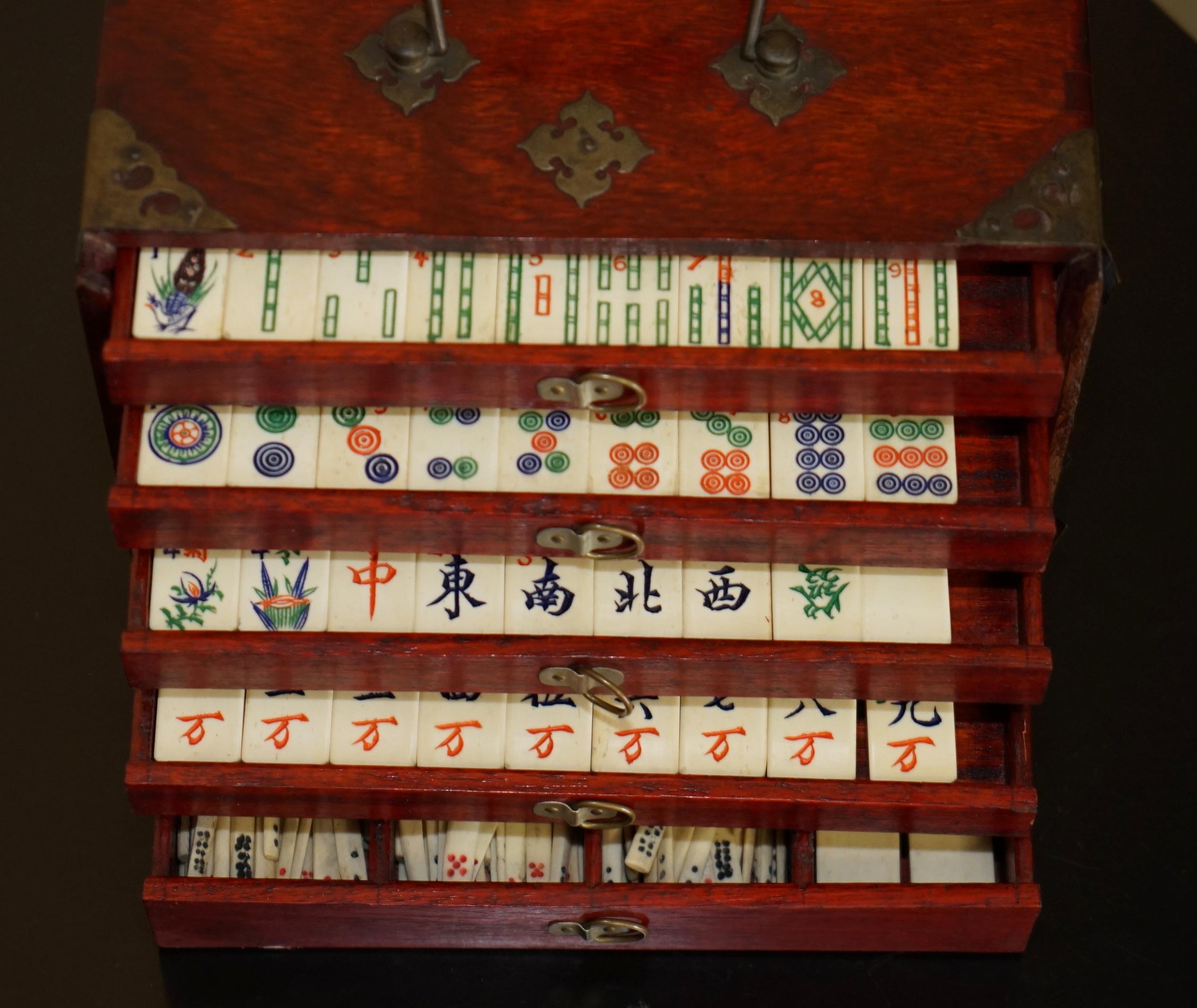 FOUR PERSON ANTIQUE MAHJONG SUITE CIRCA 1920's CHINESE EXPORT PERIOD WITH STAND For Sale 11