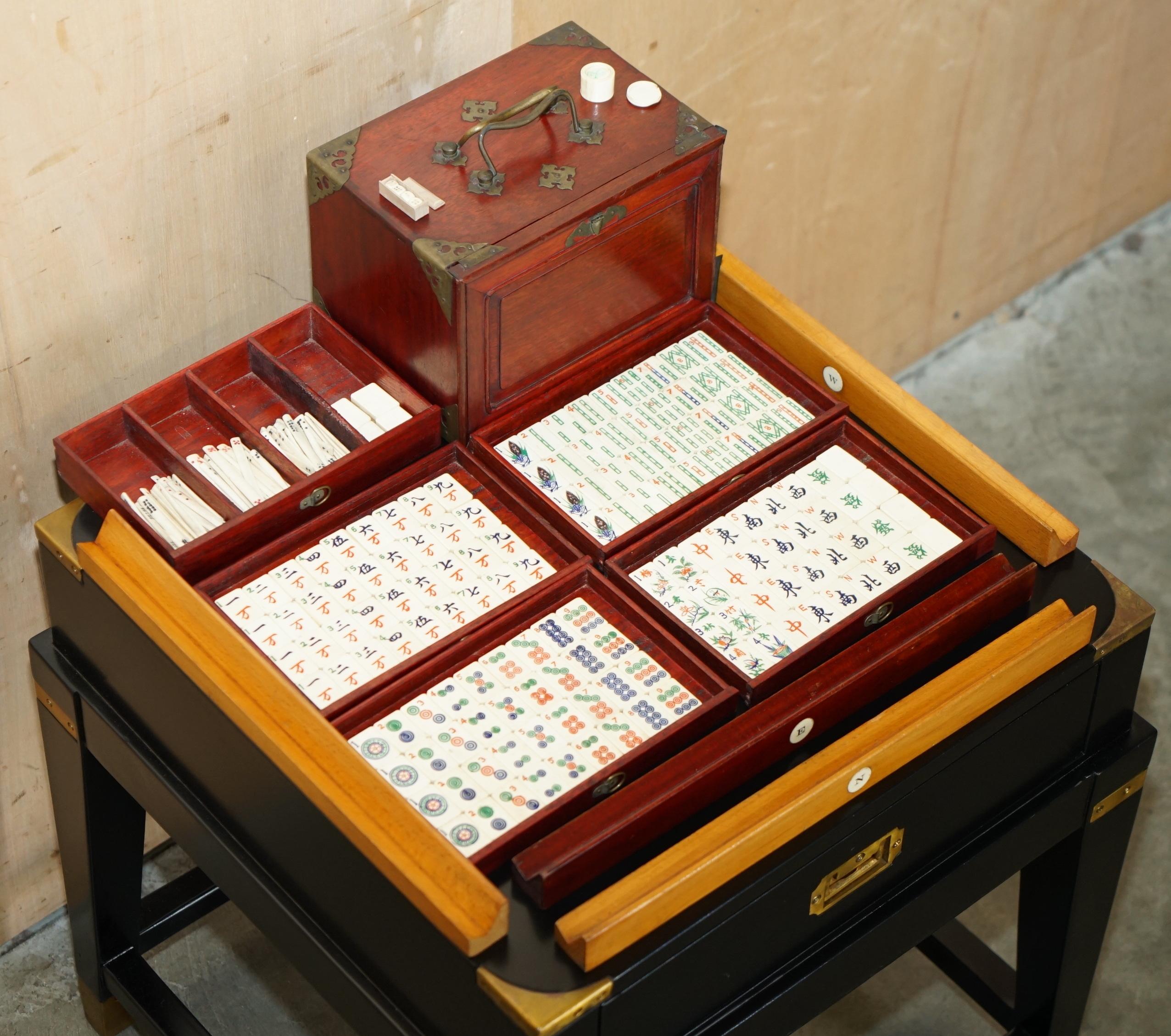 Royal House Antiques

Royal House Antiques is delighted to offer for sale this highly collectable Chinese export Circa 1920's Mahjong set with the original box and additional dice, tokens and tile stands

A very nice suite, its made from bamboo, it