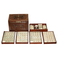 FOUR PERSON MAHJONG SUITE CIRCA 1920's CHINESE EXPORT PERIOD HAND CARVED CASE