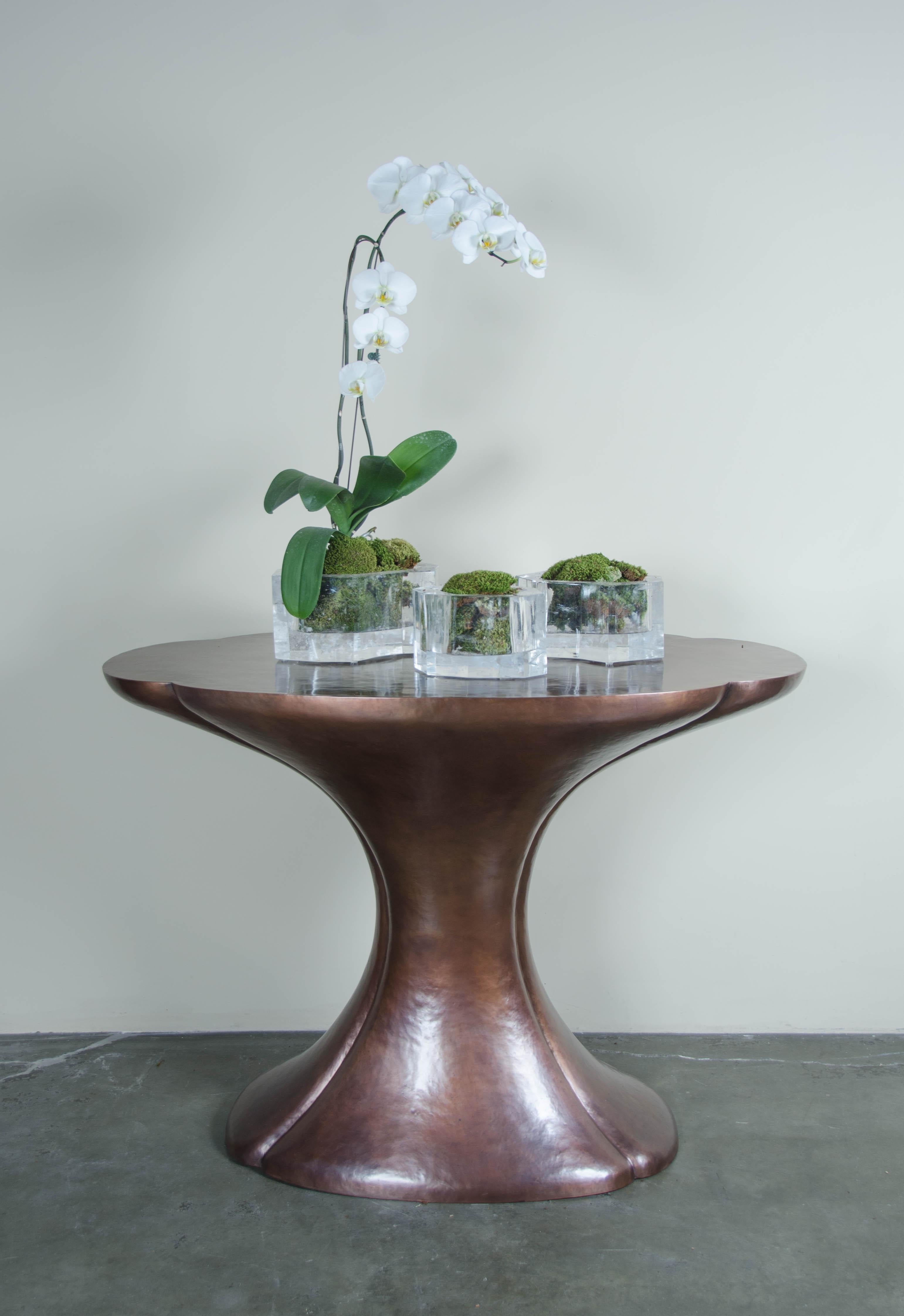 Contemporary Four Petal Console Antique Copper by Robert Kuo, Limited Edition