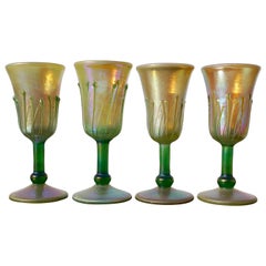 Vintage Four Phoenix Studios Iridescent Gold Favrile Wine Goblets
