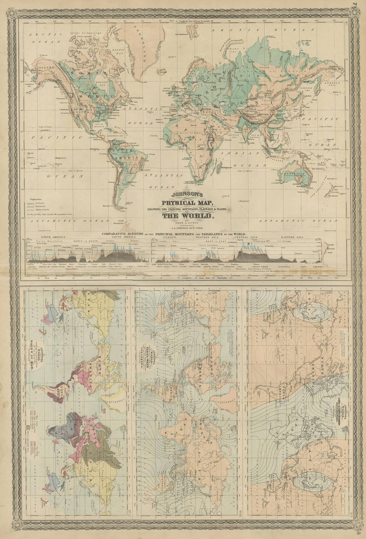 Four Physical Maps of the World on One Sheet , 1872