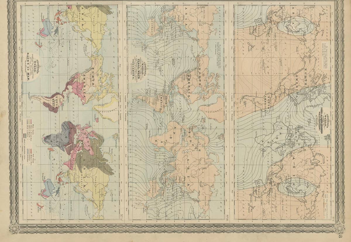 Four Physical Maps of the World on One Sheet , 1872
