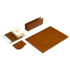 Vintage Four-Piece 1970s Italian Leather Desk Set