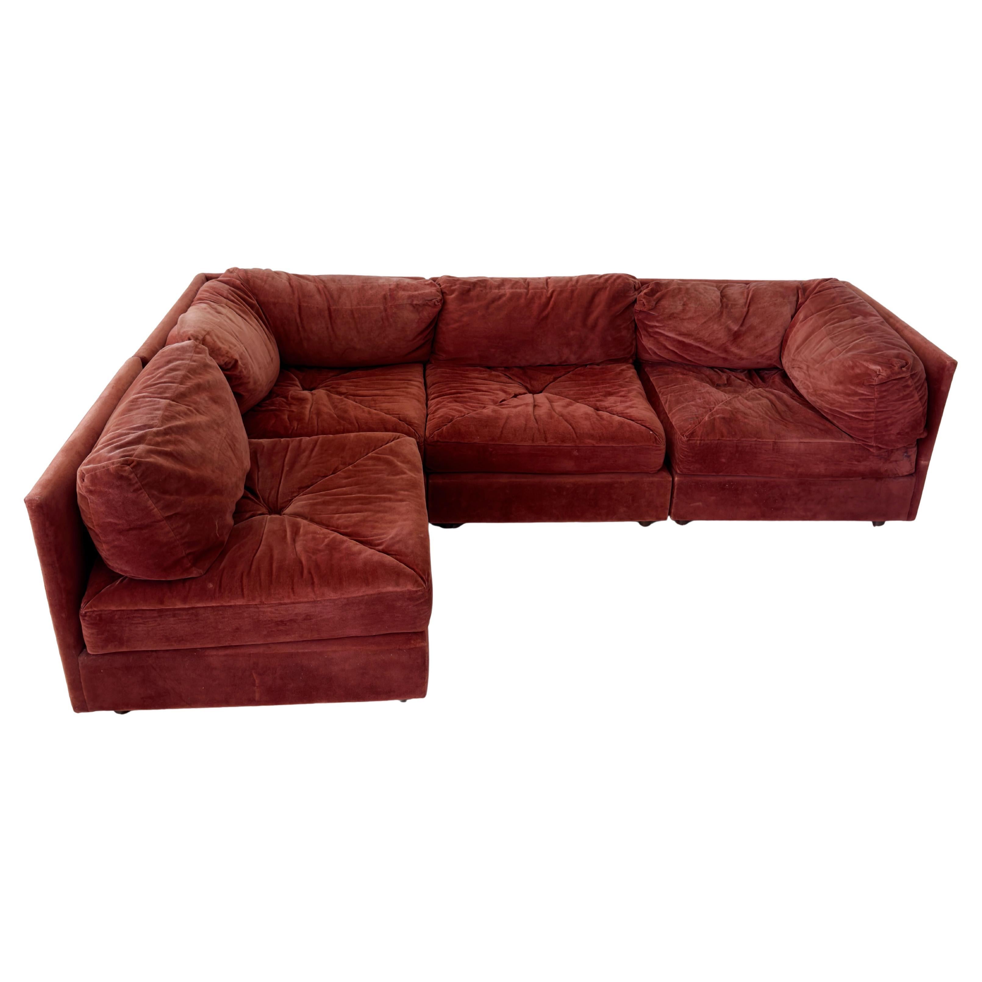 Four Piece 1970s Playpen style Modular Sectional Sofa