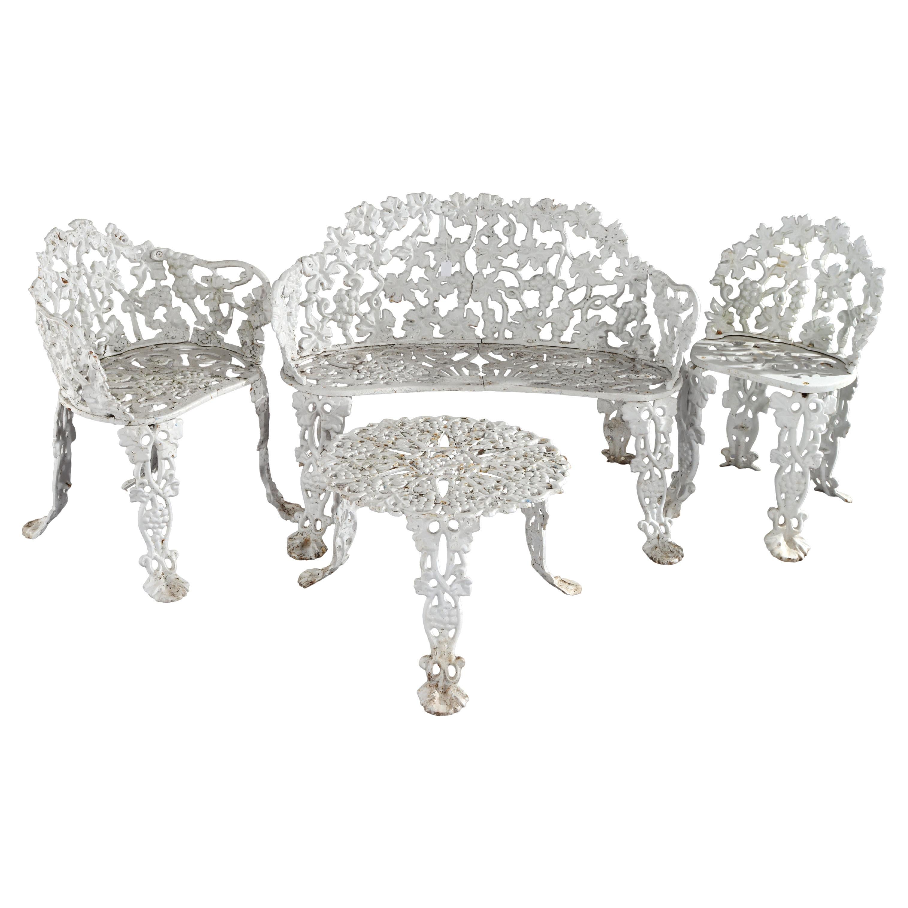 Four Piece Antique Coalbrookdale Cast Iron Grape 
Leaf Garden Set C1930