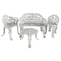 Four Piece Antique Coalbrookdale Cast Iron Grape 
Leaf Garden Set C1930