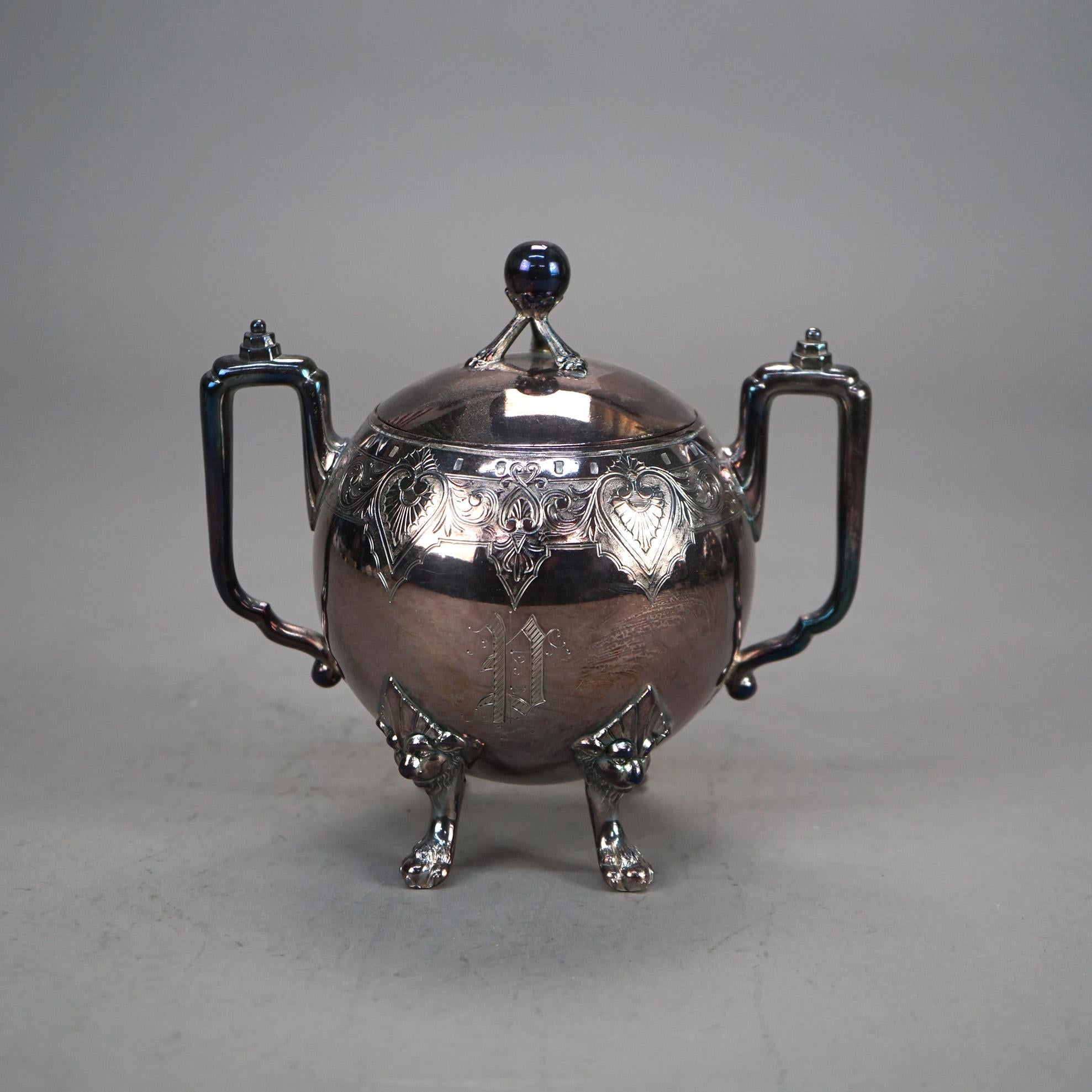 Placcato argento Servizio da tè antico a quattro pezzi con piede d'artiglio figurato in argento C1890 in vendita
