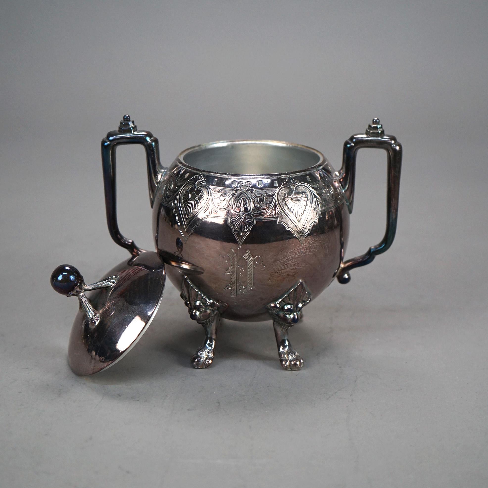 Servizio da tè antico a quattro pezzi con piede d'artiglio figurato in argento C1890 in vendita 1