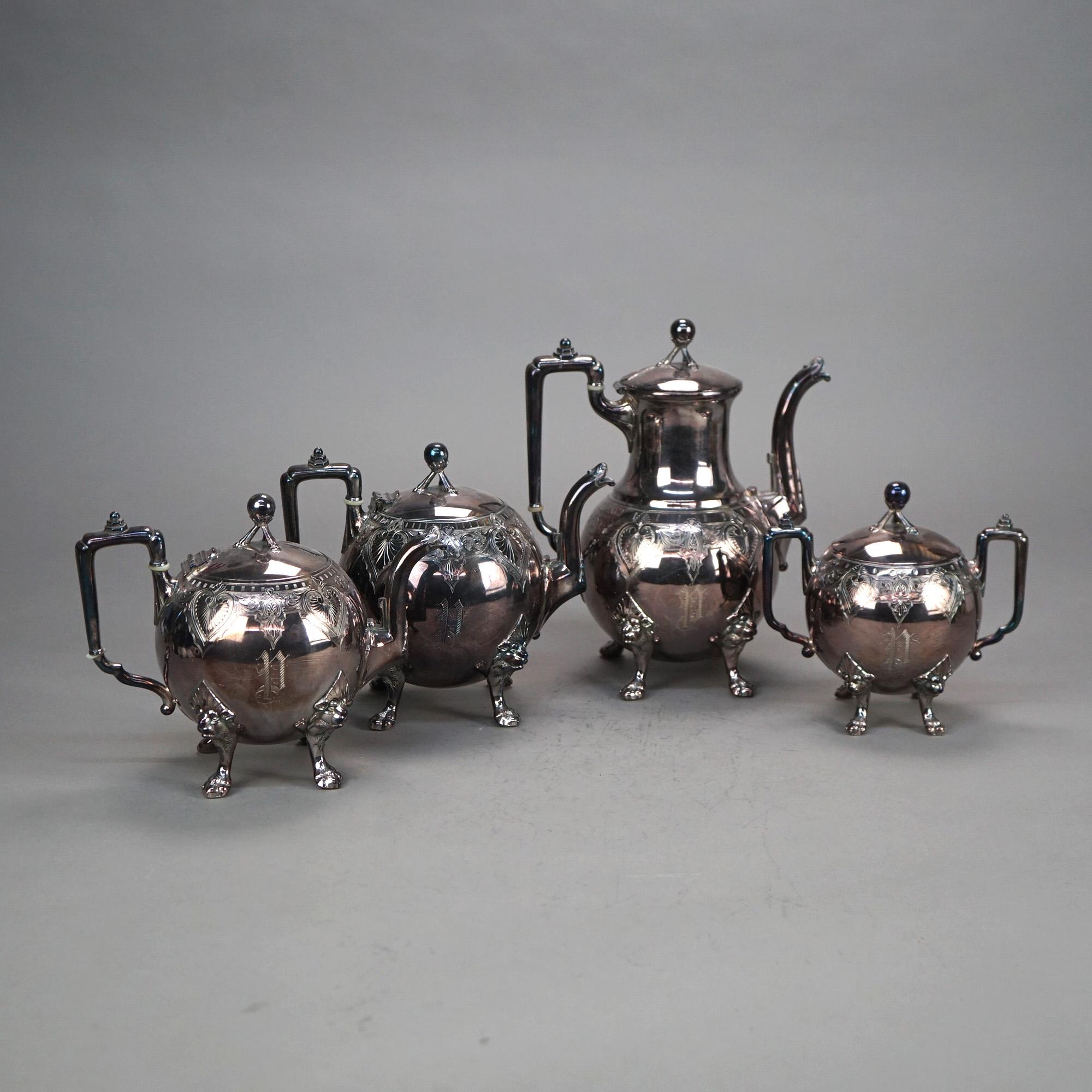 Servizio da tè antico a quattro pezzi con piede d'artiglio figurato in argento C1890 in vendita 2