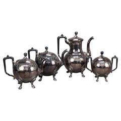 Four Piece Antique Figural Clawfoot Silver Plate Tea Set C1890