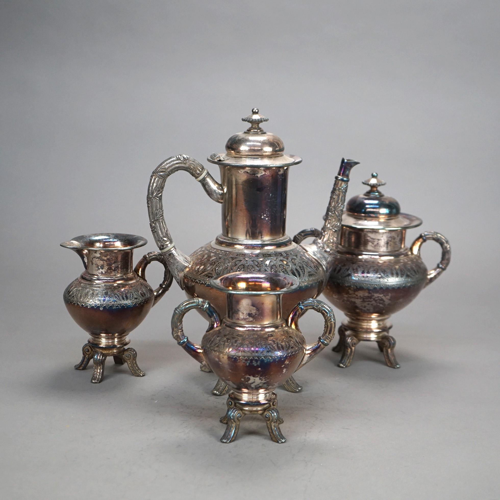 Juego de té antiguo de cuatro piezas con pie plateado C1890 en venta 8
