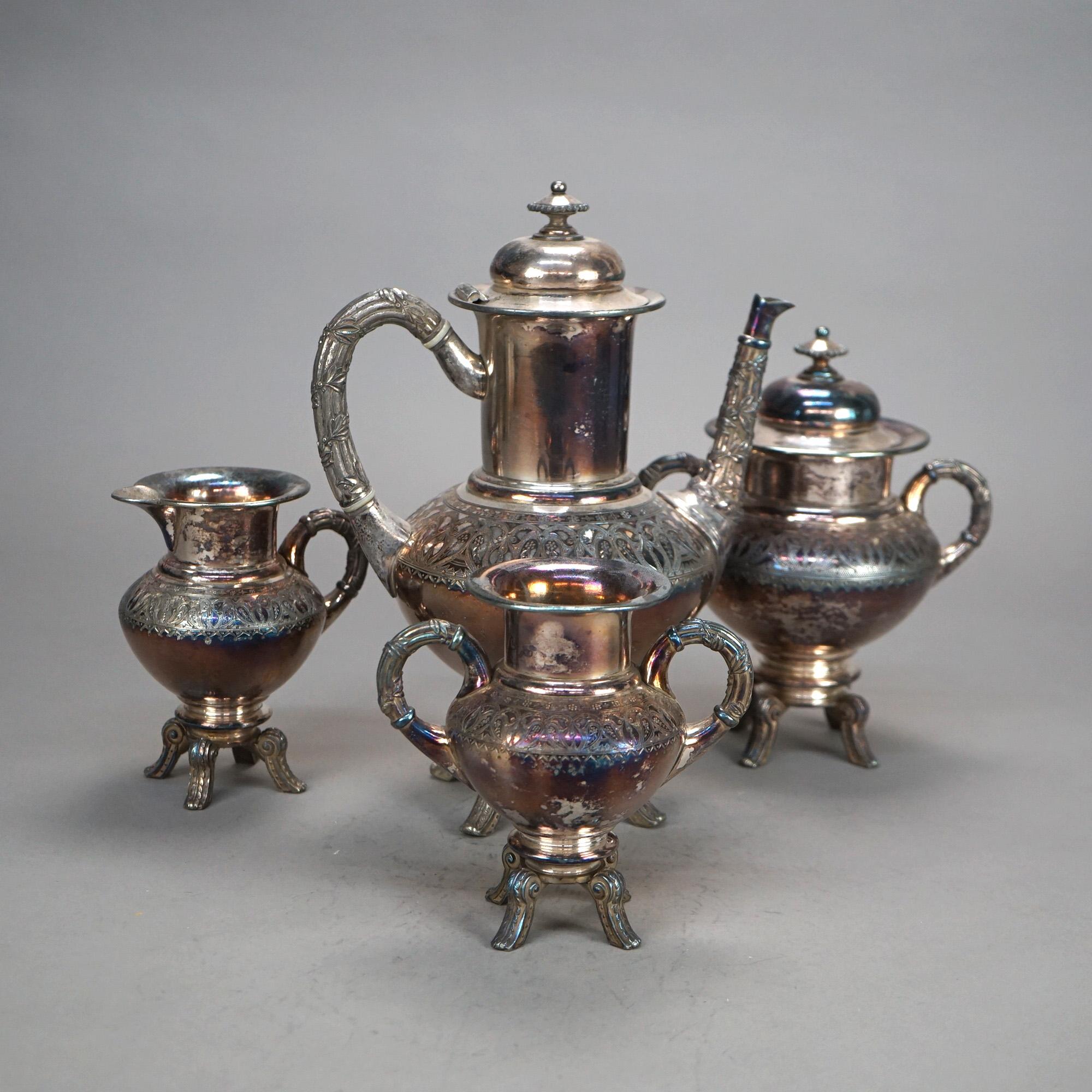 Juego de té antiguo de cuatro piezas con pie plateado C1890 en venta 9