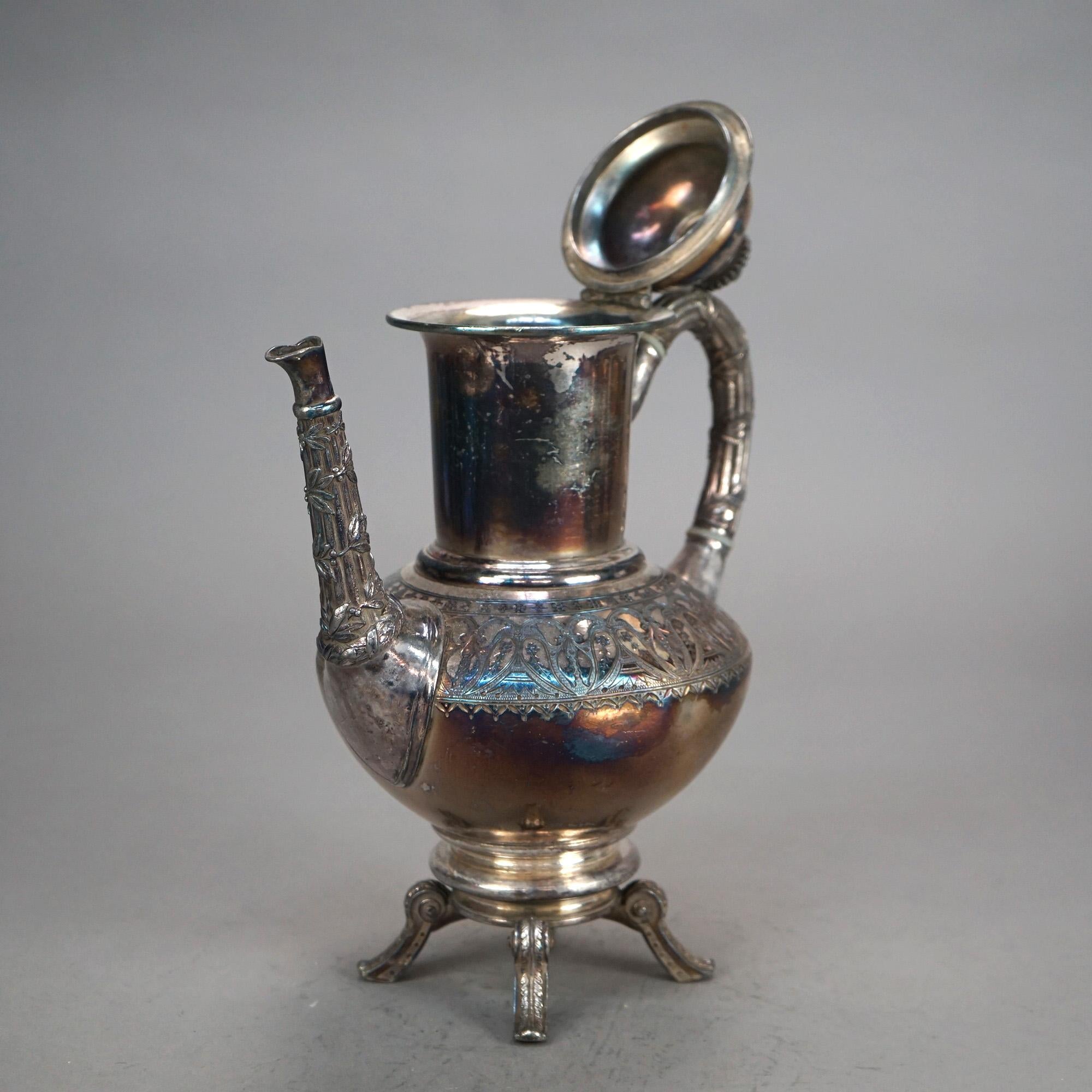 Juego de té antiguo de cuatro piezas con pie plateado C1890 siglo XIX en venta