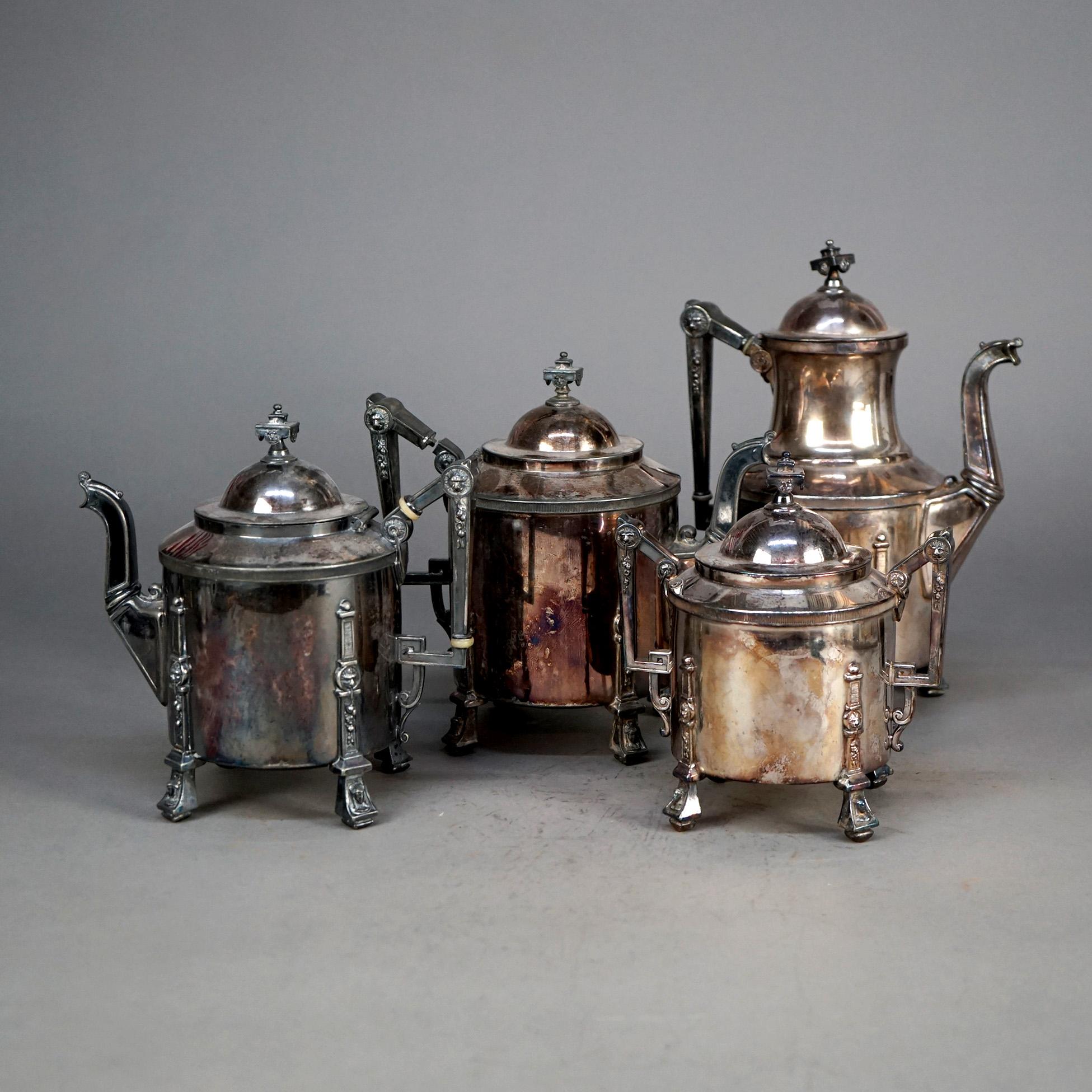 Juego de té antiguo de cuatro piezas con pie plateado C1890 en venta 7