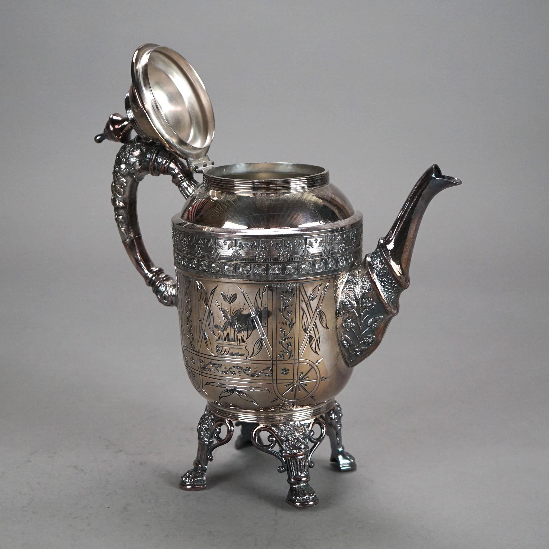 Servizio da tè con piedini in quattro pezzi antico placcato in argento C1890 in vendita 8