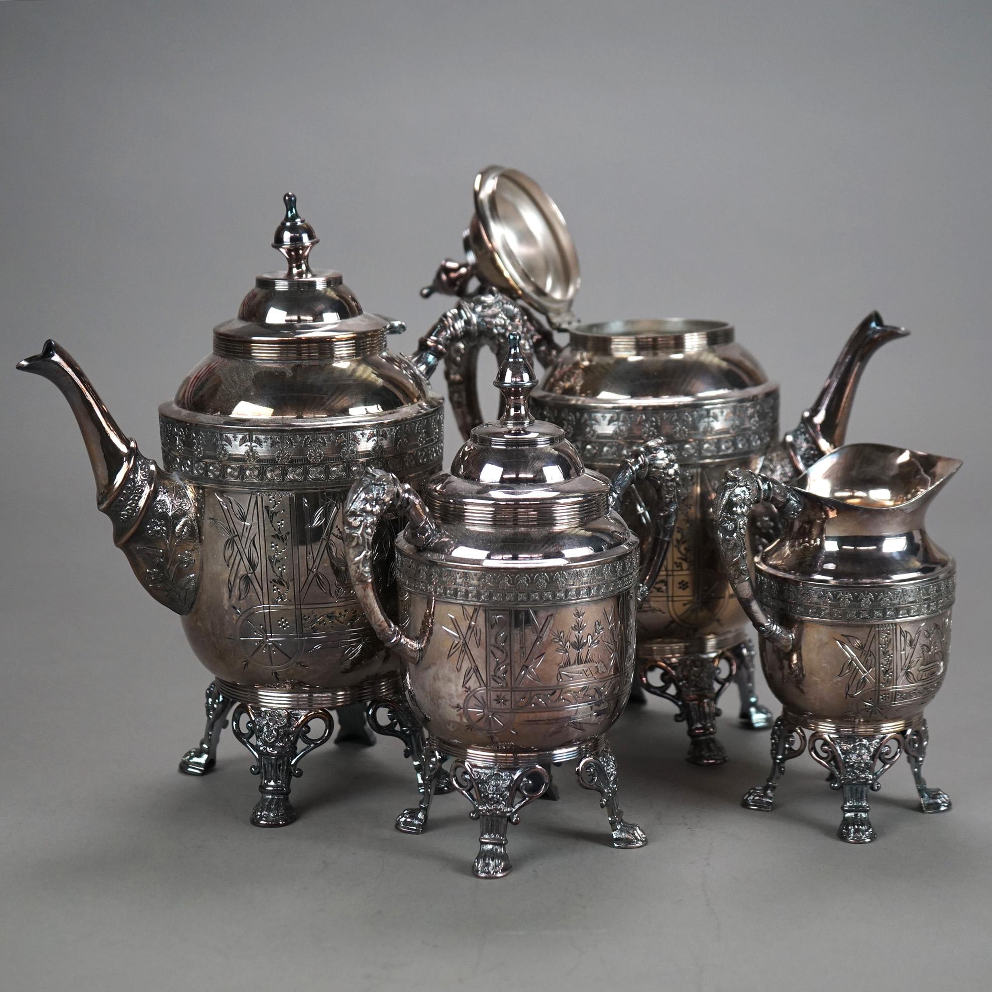 Servizio da tè con piedini in quattro pezzi antico placcato in argento C1890 in vendita 9