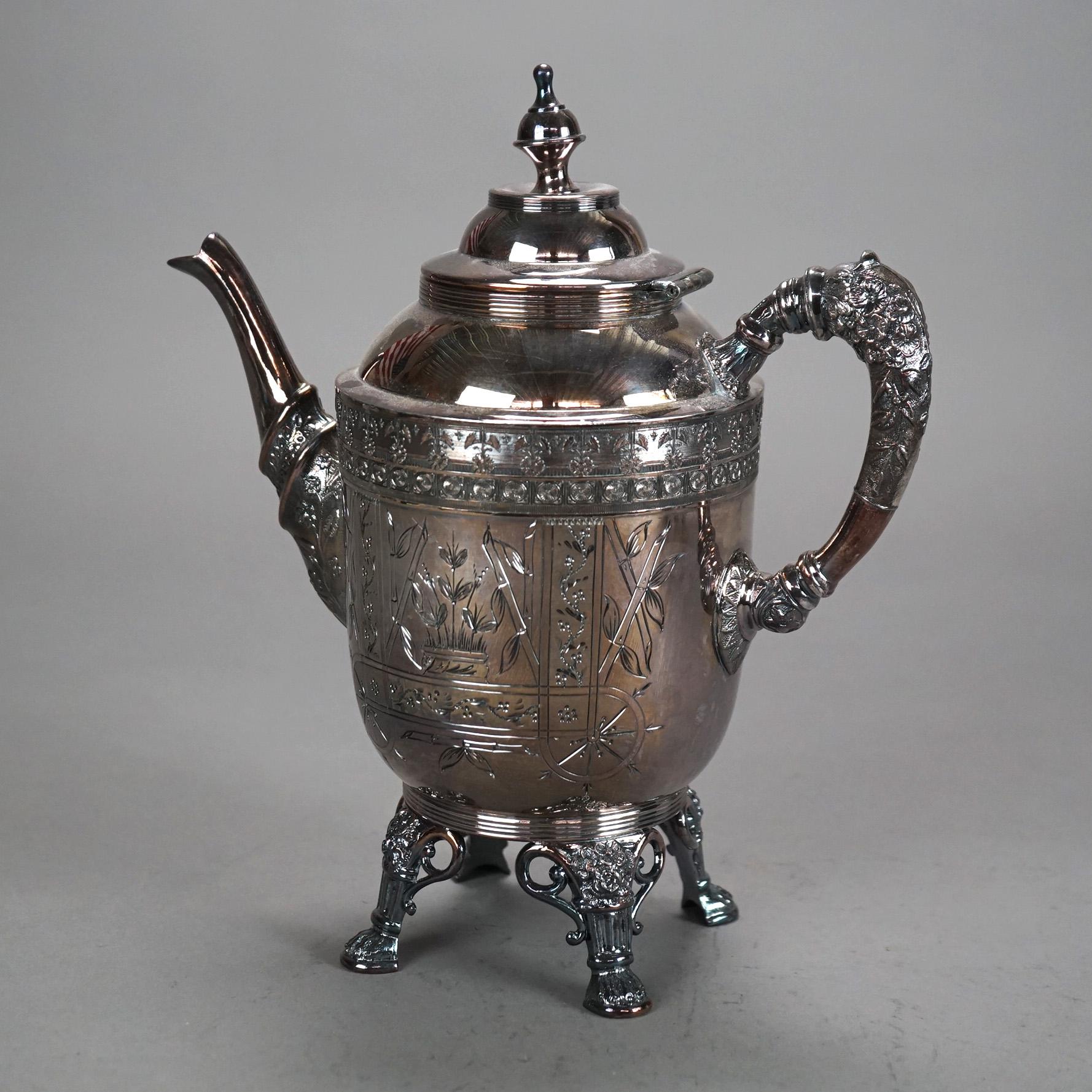 XIX secolo Servizio da tè con piedini in quattro pezzi antico placcato in argento C1890 in vendita