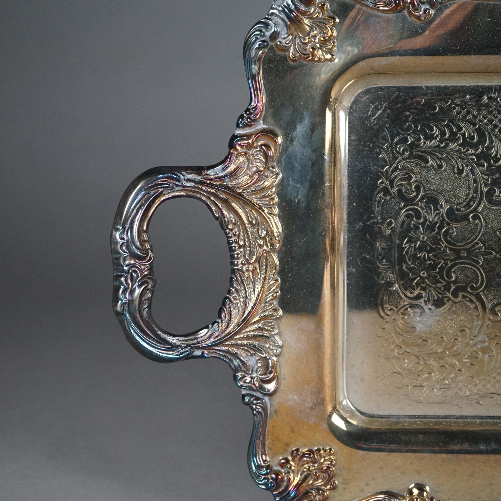 XIX secolo Servizio da tè con piedini in quattro pezzi antico placcato in argento C1890 in vendita