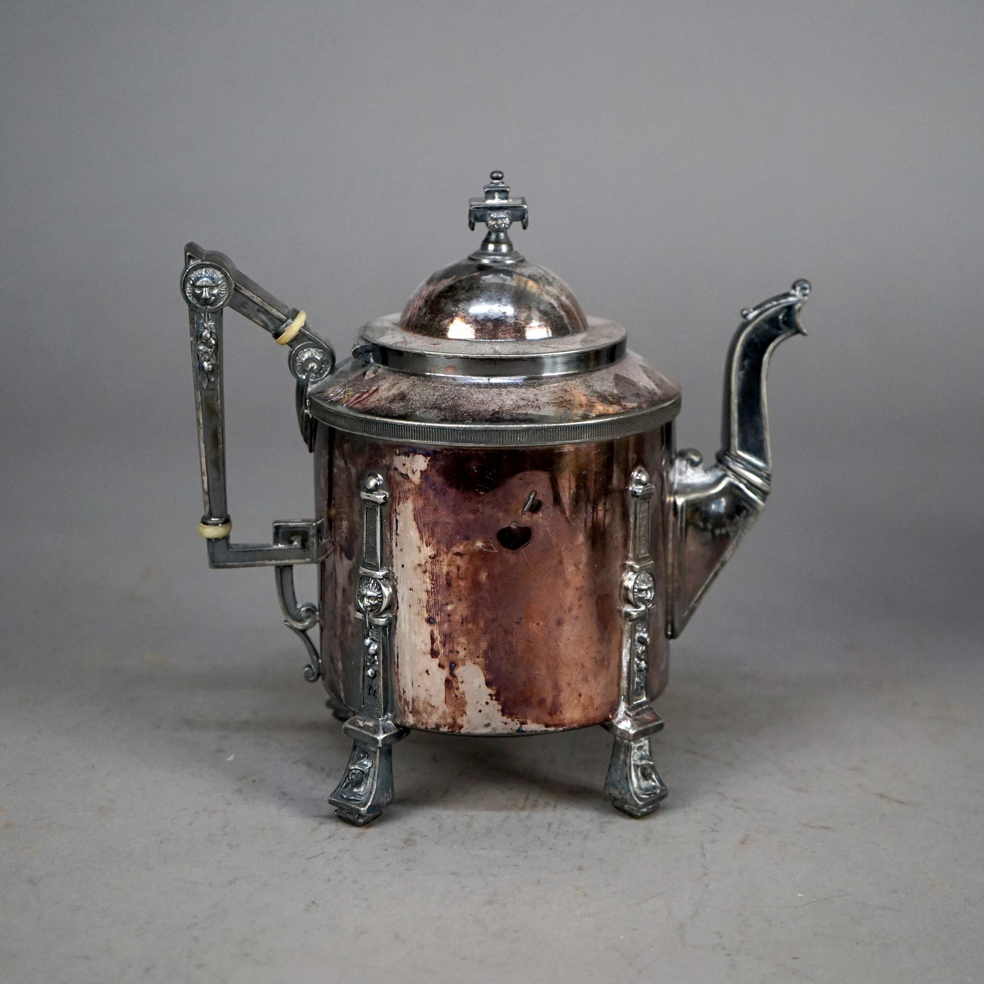 Juego de té antiguo de cuatro piezas con pie plateado C1890 en venta 1