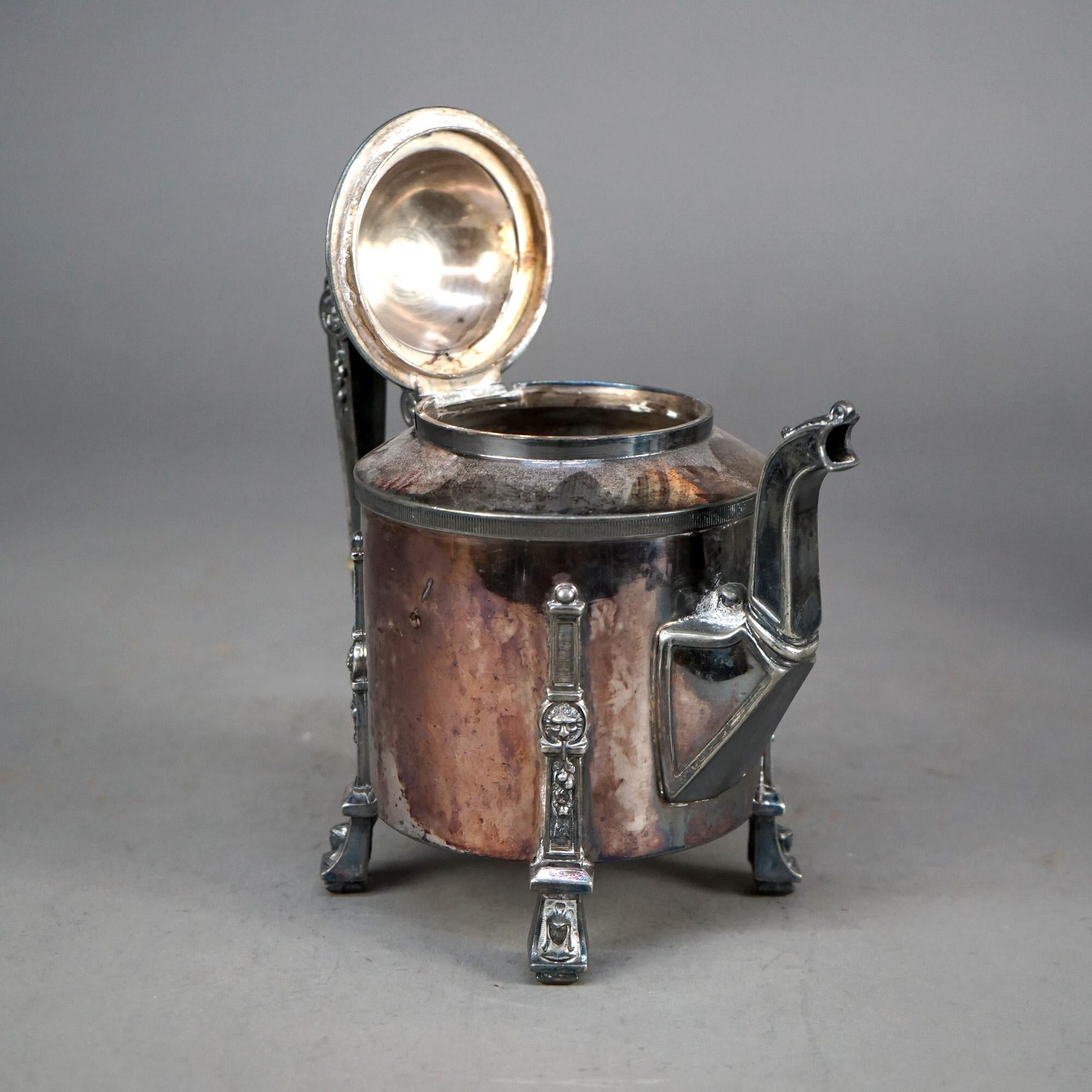 Juego de té antiguo de cuatro piezas con pie plateado C1890 en venta 4