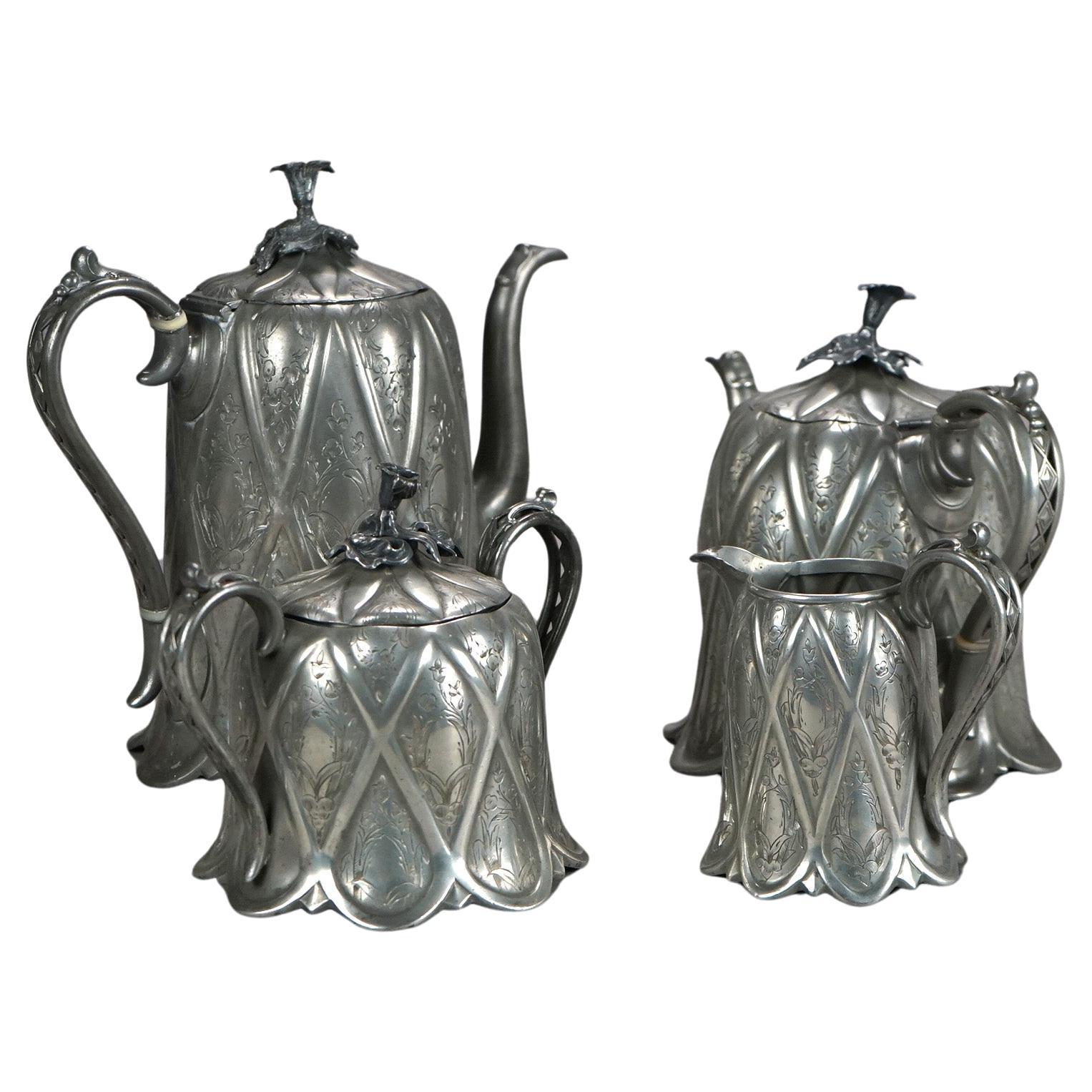 Juego de té antiguo de cuatro piezas bañado en plata C1890
