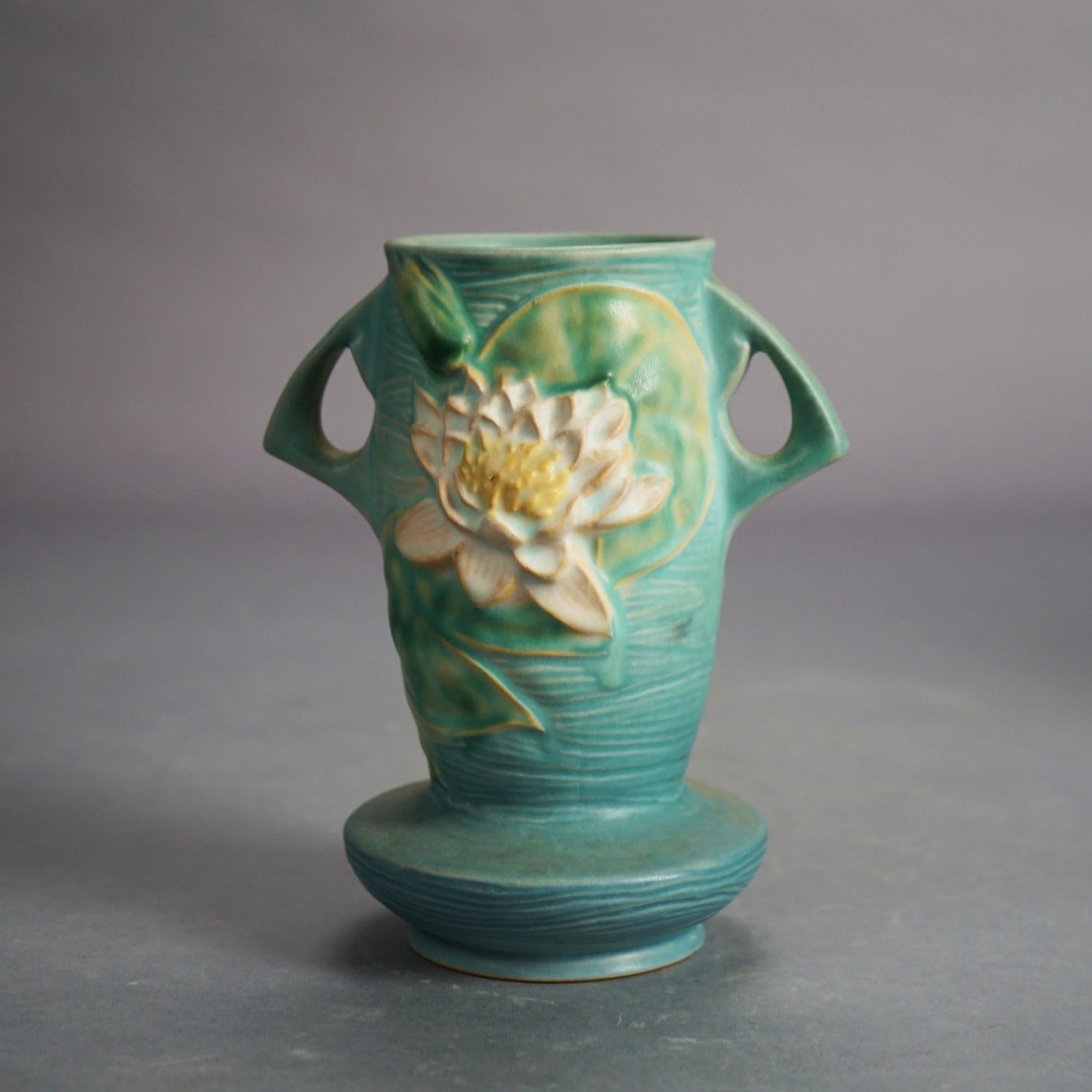 Four Piece Blue Roseville Art Pottery, Water Lily in Green, Mid 20thC 3