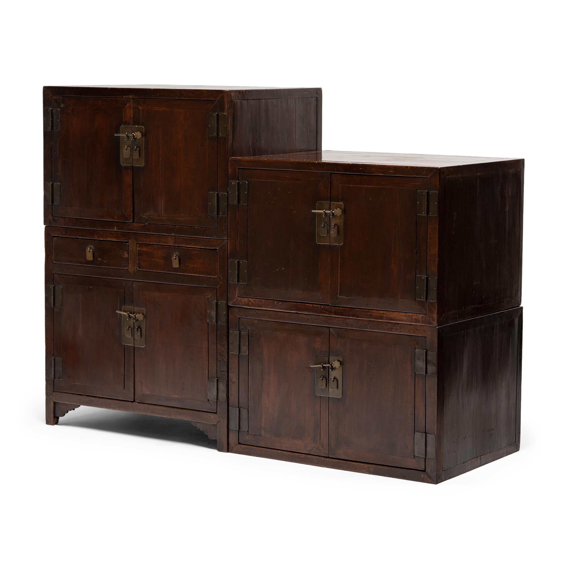 Qing Four Piece Chinese Stacking Cabinet, c. 1930 For Sale