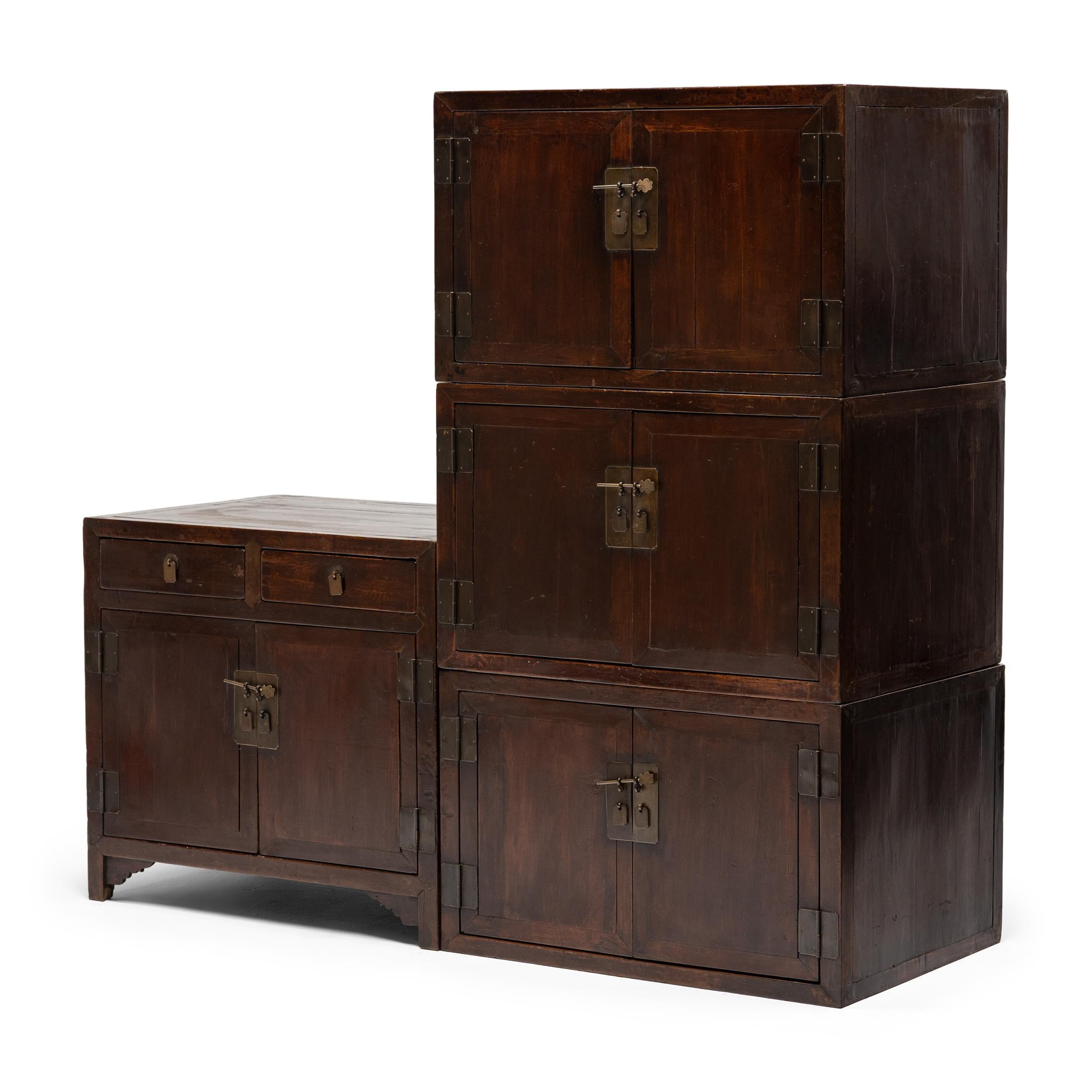 Lacquered Four Piece Chinese Stacking Cabinet, c. 1930 For Sale