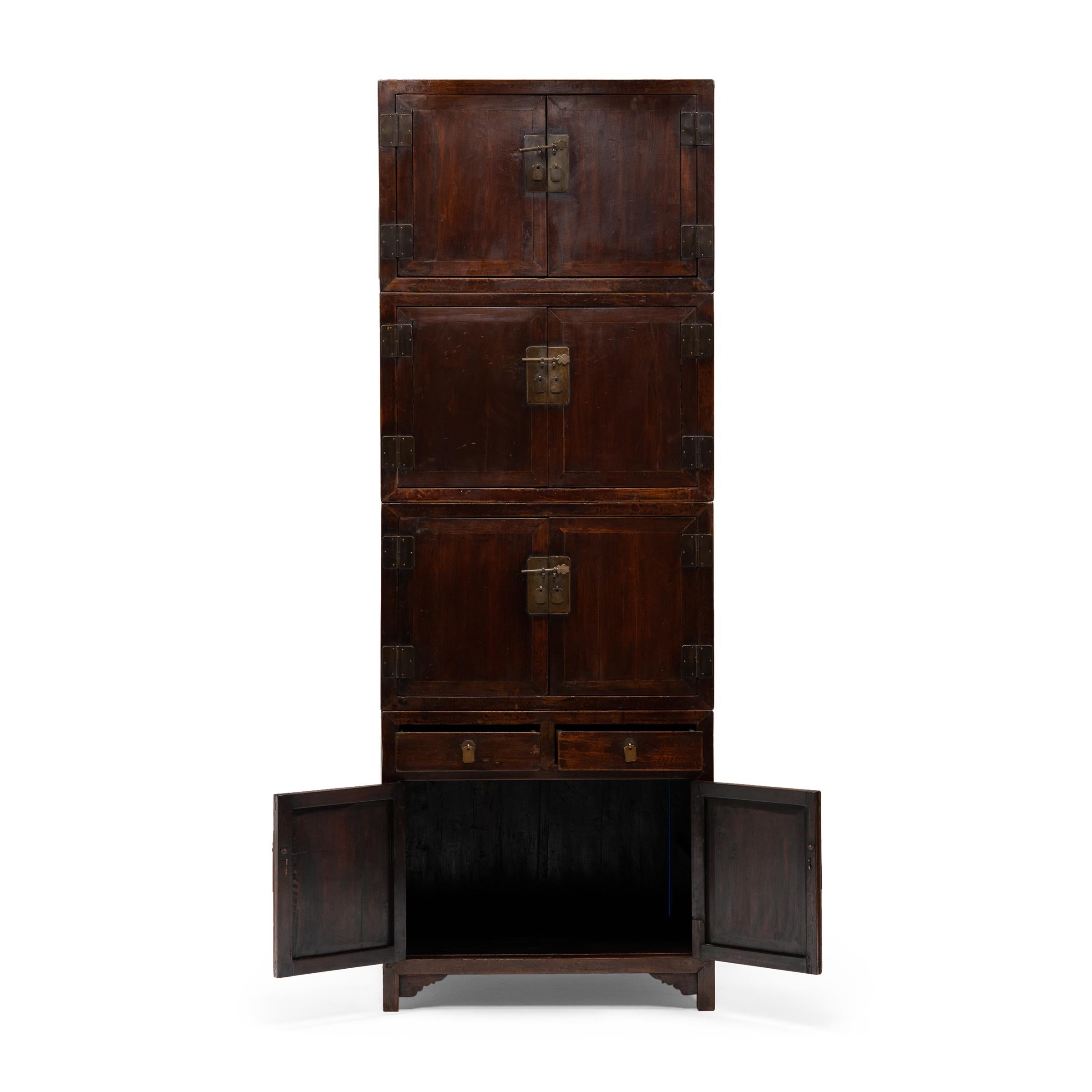 Brass Four Piece Chinese Stacking Cabinet, c. 1930 For Sale