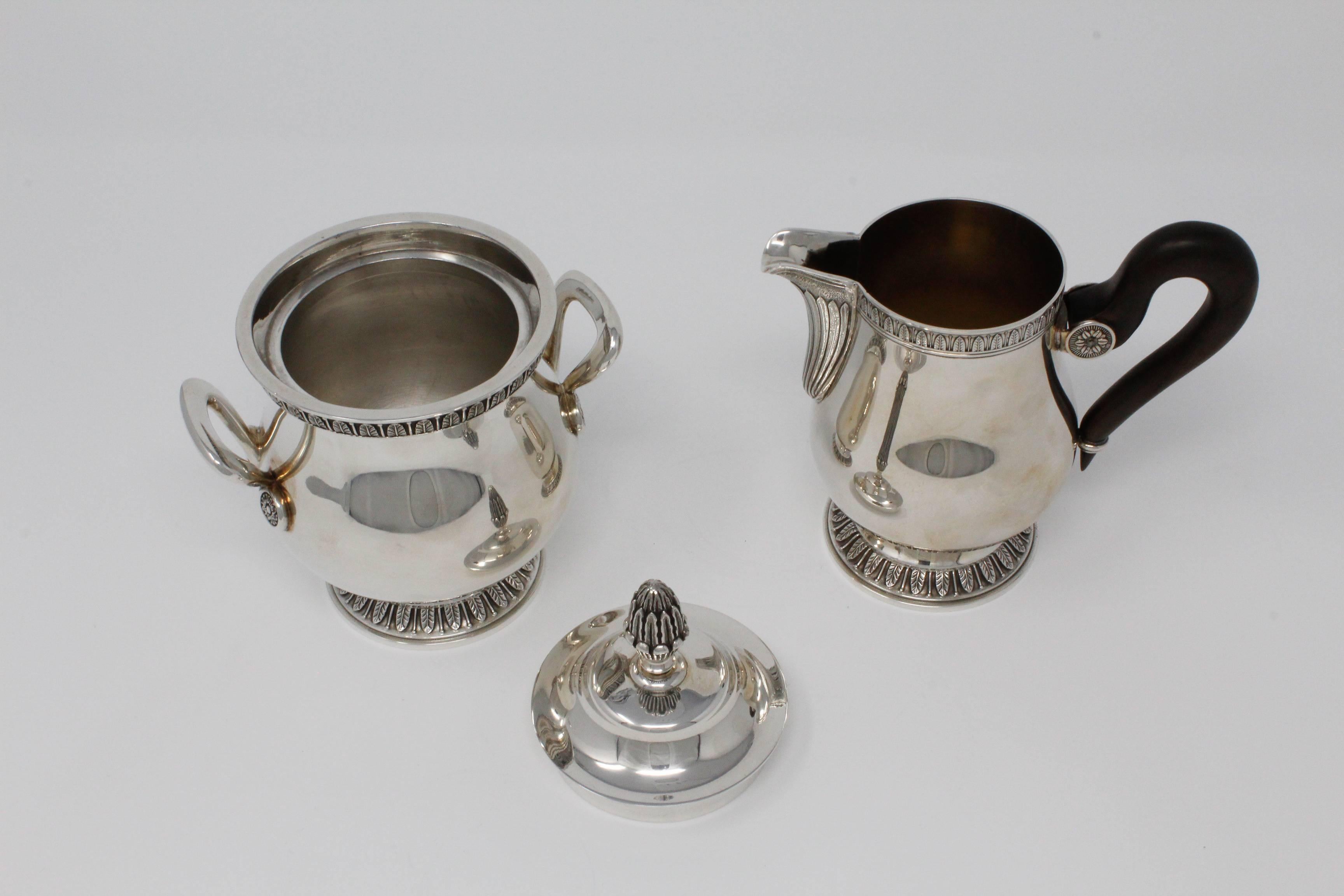 Women's or Men's Four-Piece Christofle Tea Set, Silver Plated, Malmaison-Beauharnais Pattern For Sale