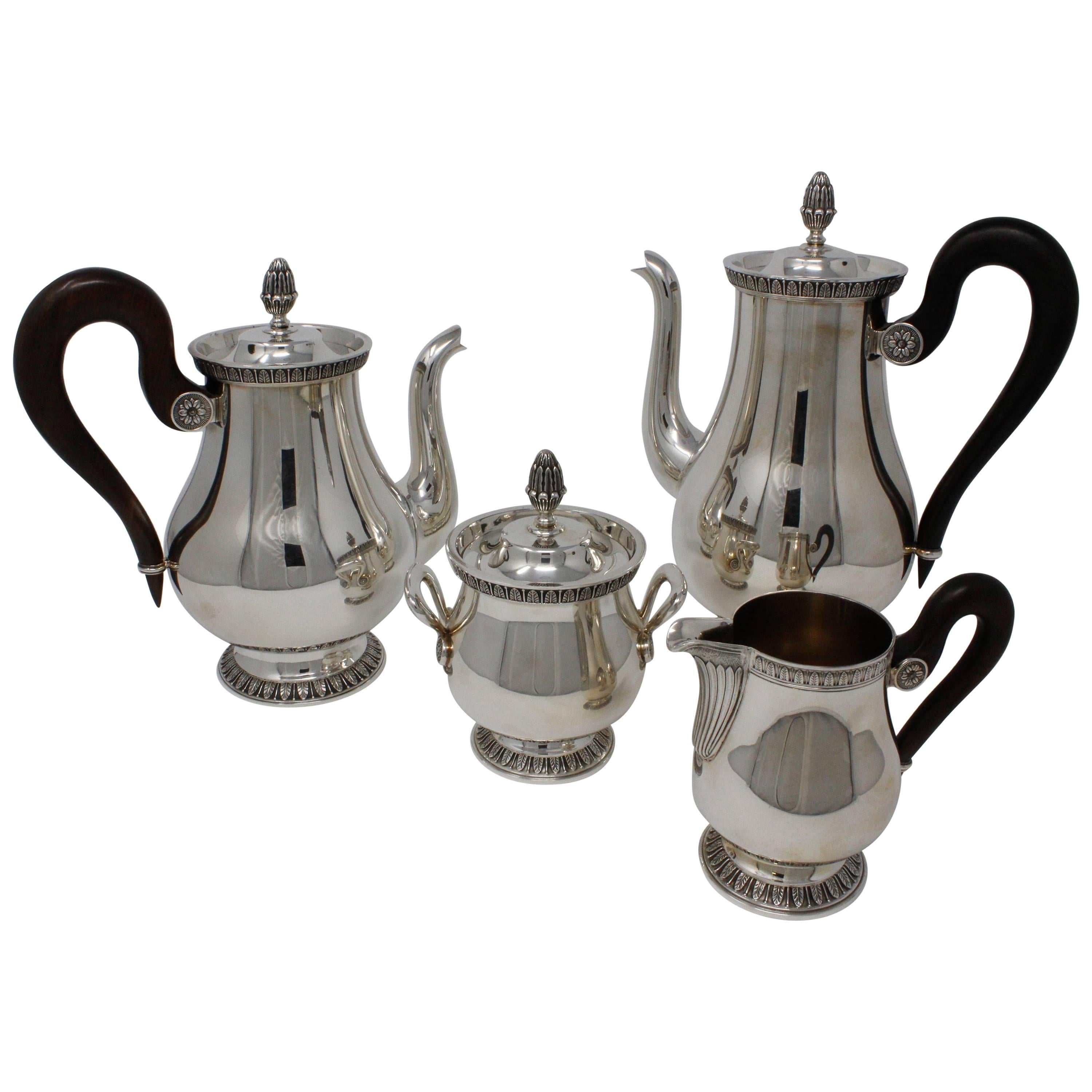 Four-Piece Christofle Tea Set, Silver Plated, Malmaison-Beauharnais Pattern For Sale