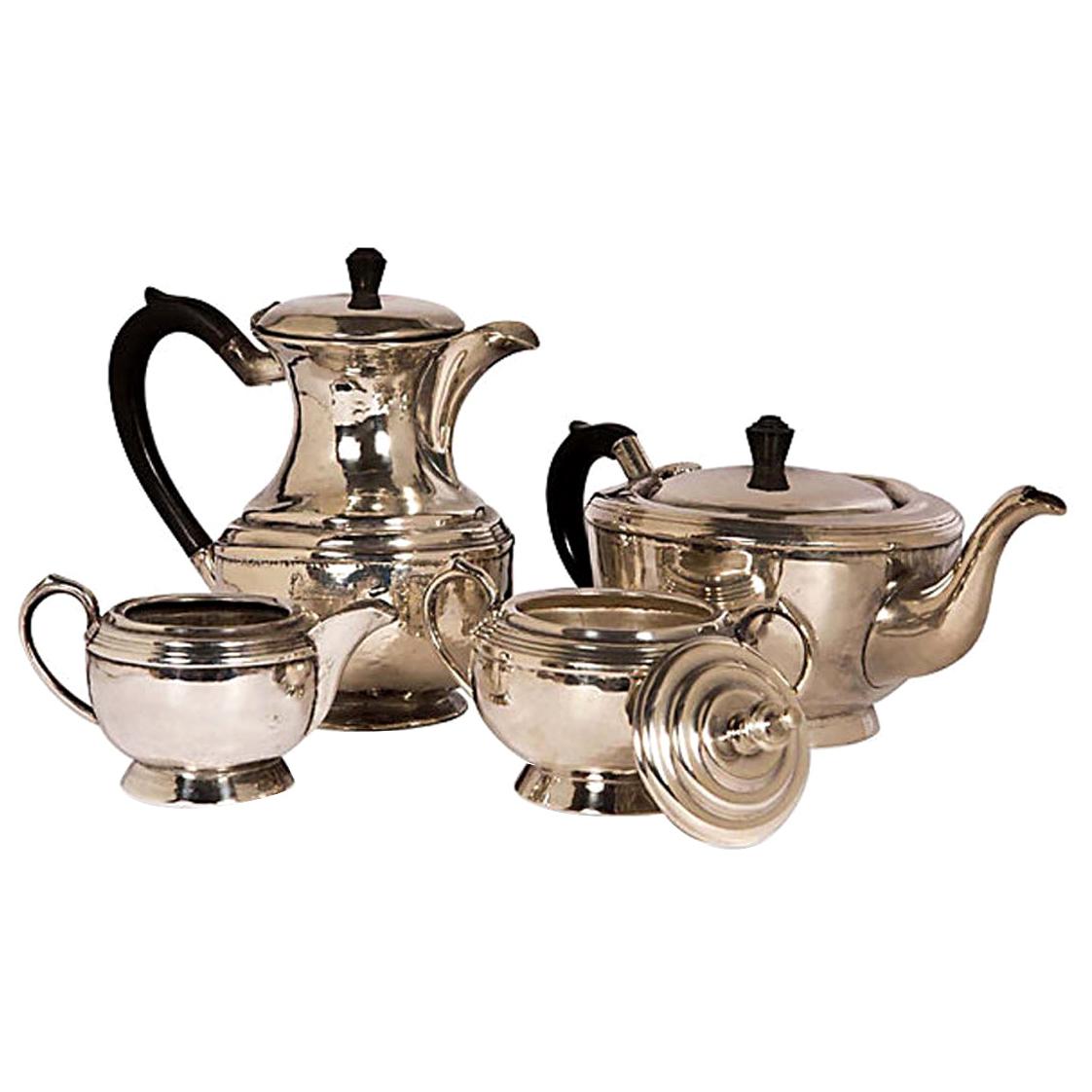 Four-Piece Coffee and Tea Service Hotel Silver and Black Handles For Sale