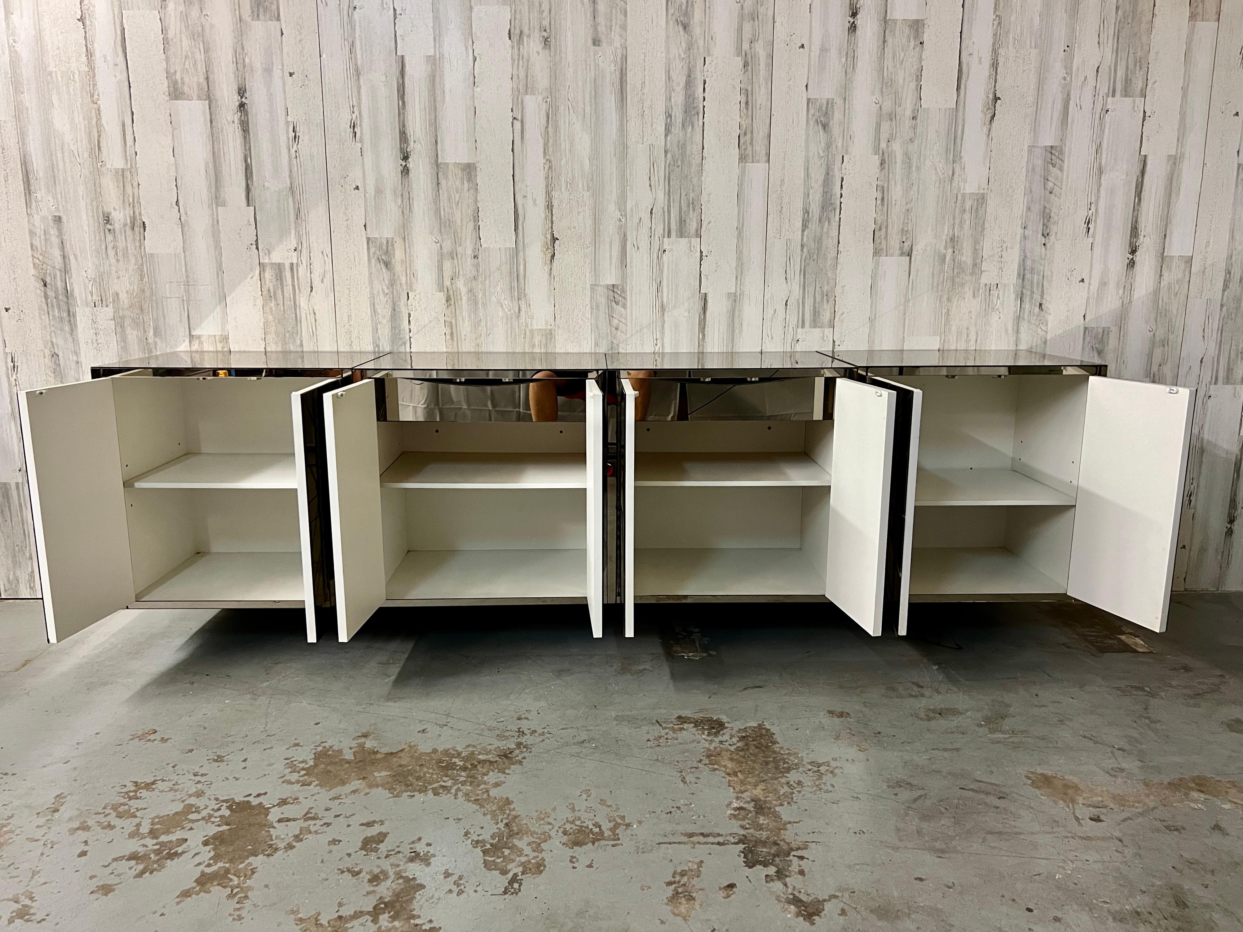 Four Piece Diamond Pattern Mirrored Floating Credenza 6