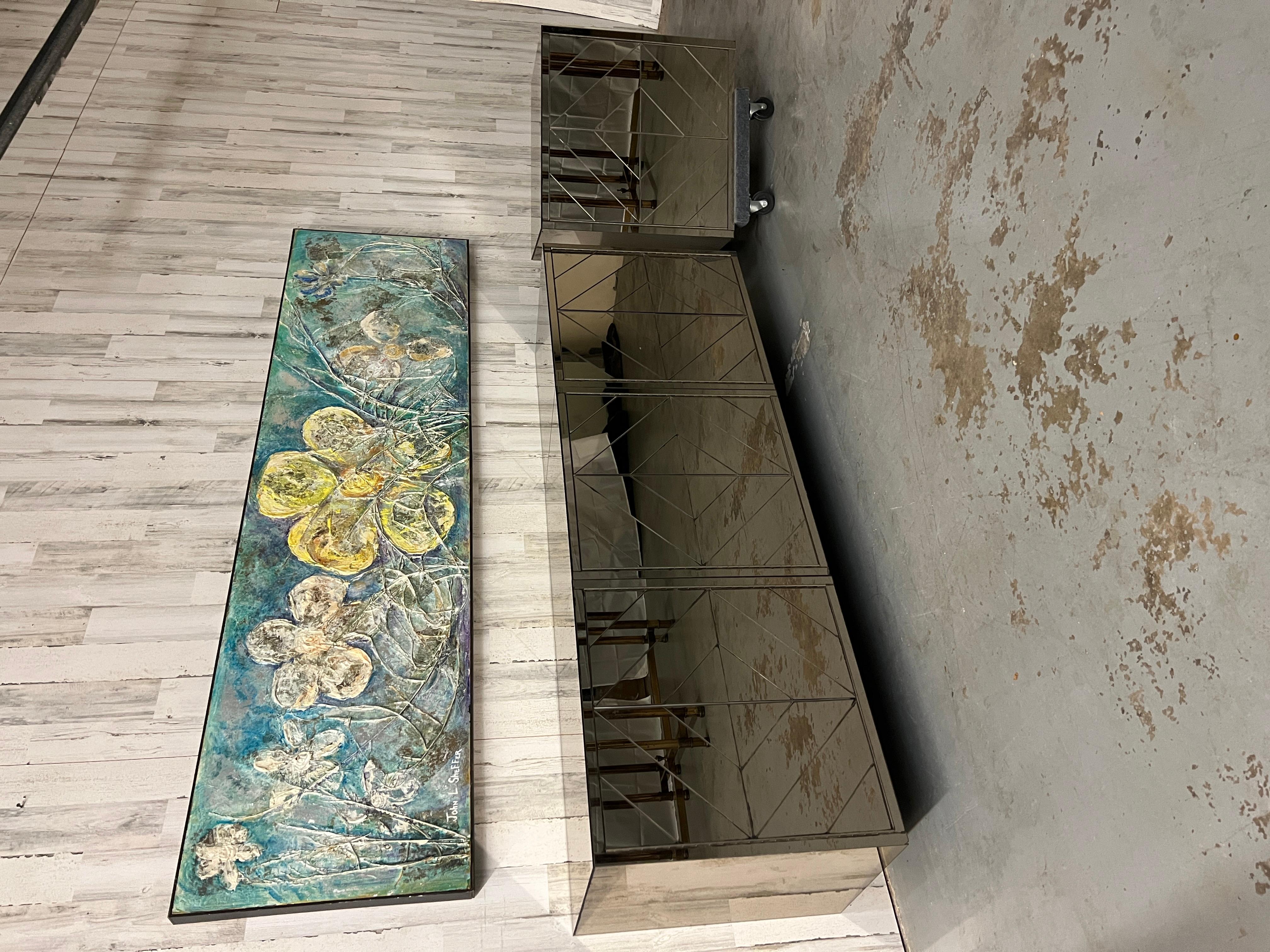 Credenza Flotante de Cuatro Piezas con Diseño de Diamante y Espejo 10