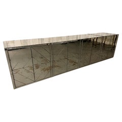 Four Piece Diamond Pattern Mirrored Floating Credenza