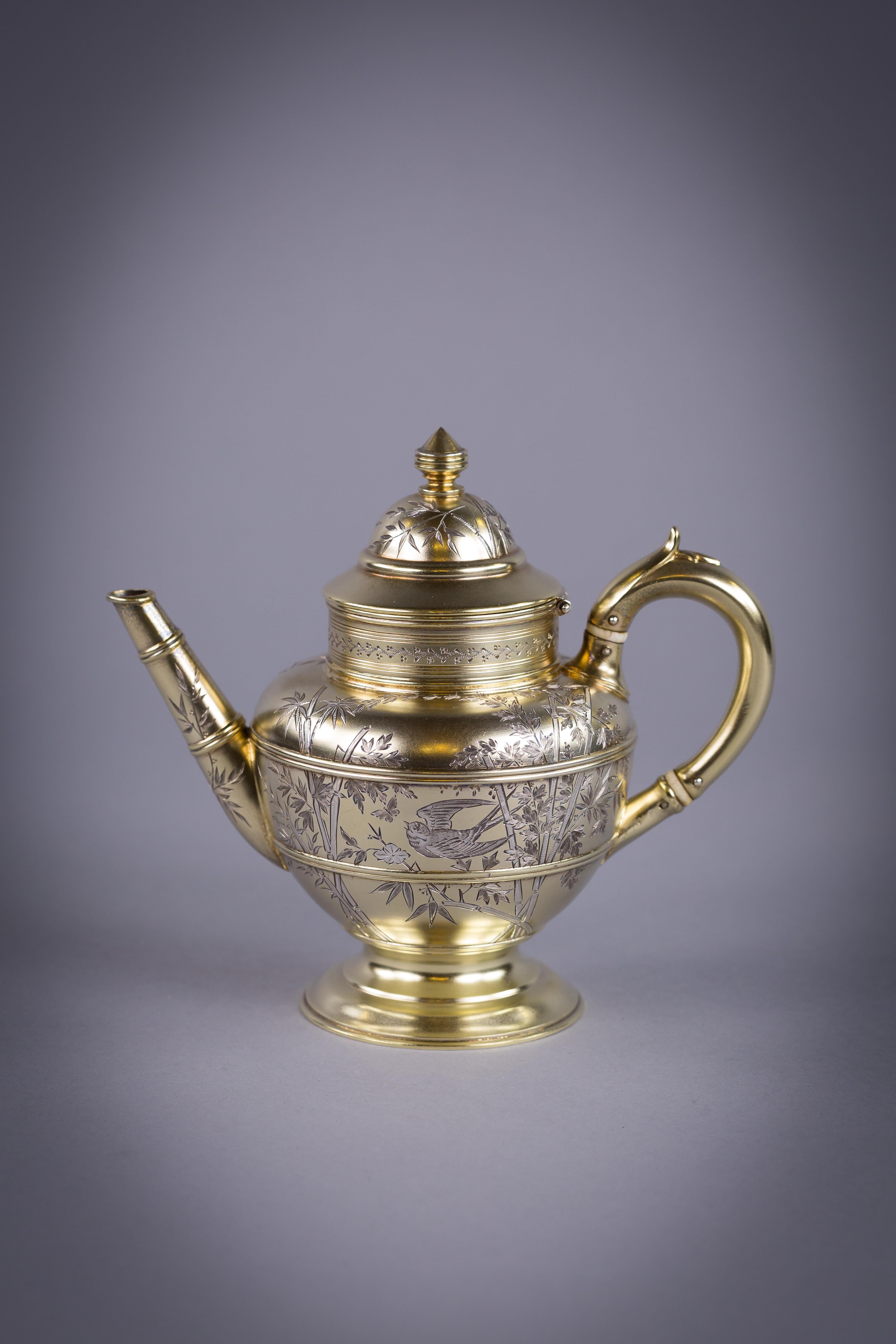 Late 19th Century Four Piece English Parcel-Gilt Silver Bachelor Tea Service For Sale