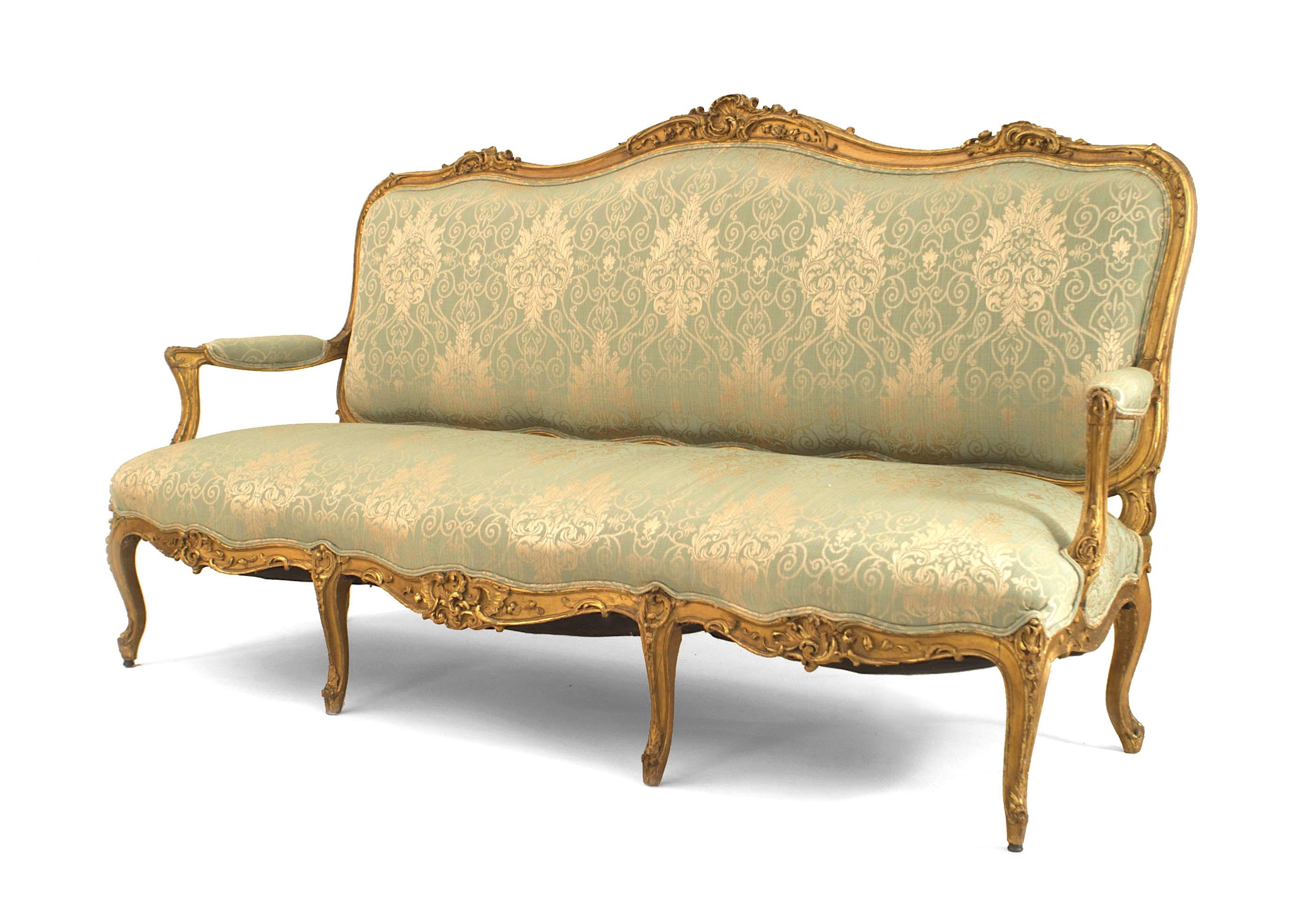 Upholstery French Louis XV Green Damask 4-Piece Living Room Set For Sale