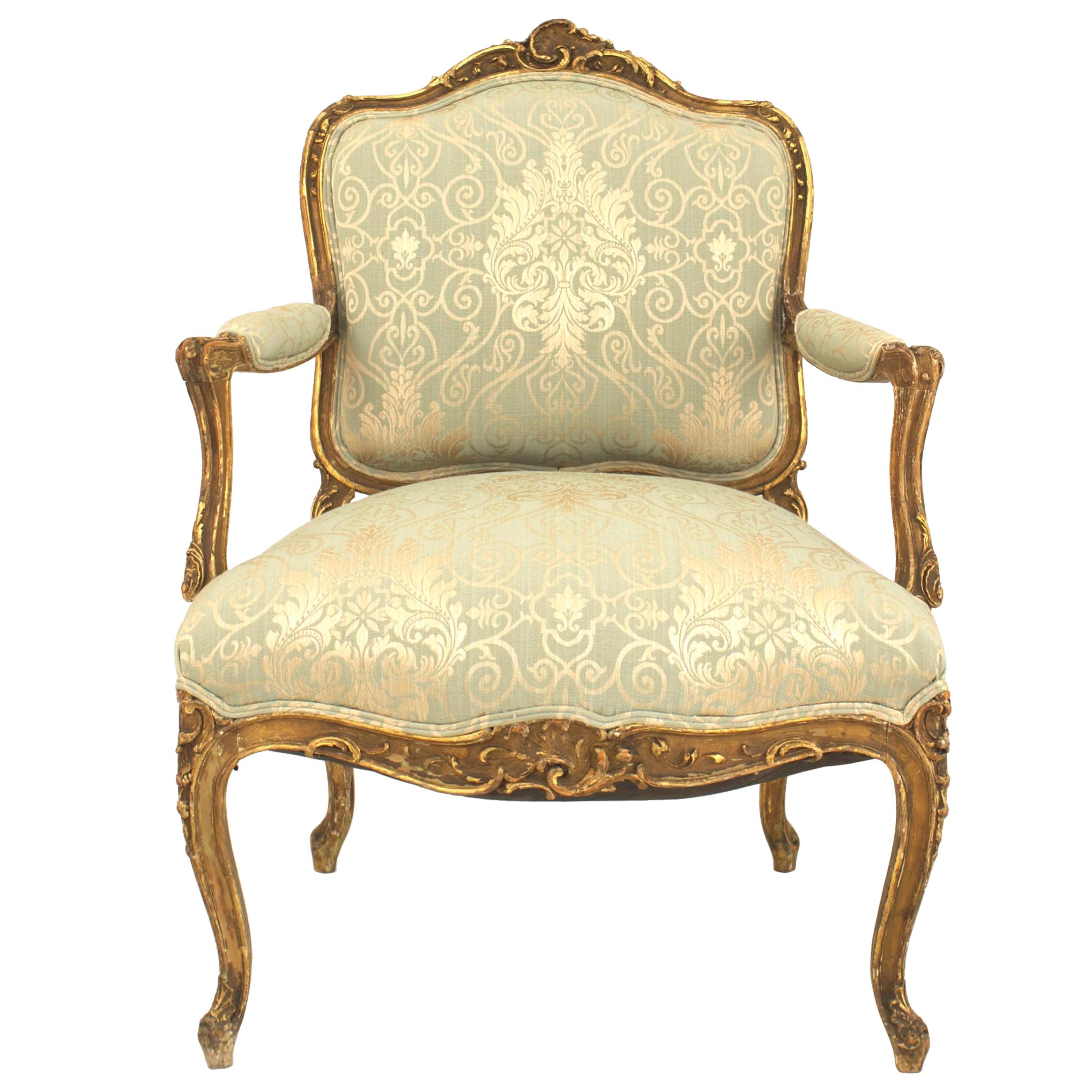 French Louis XV Green Damask 4-Piece Living Room Set