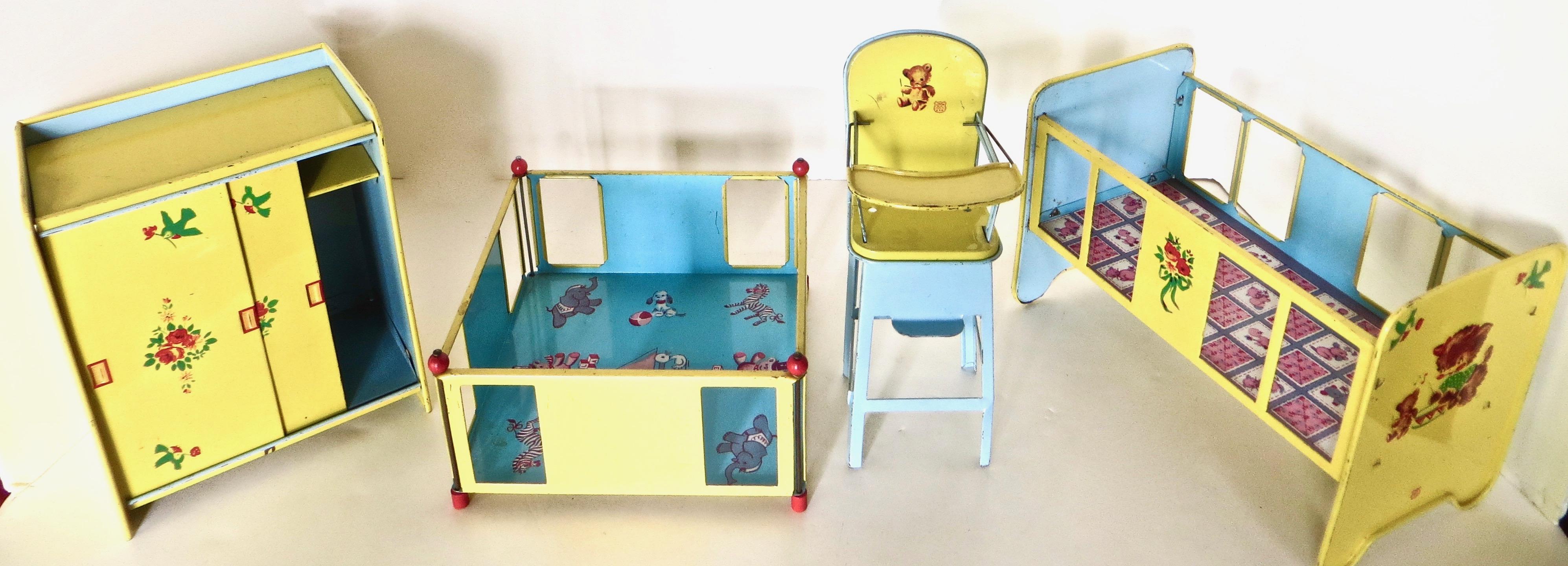 Four Piece Furniture Doll Set. All Tin. Circa 1950's For Sale 12