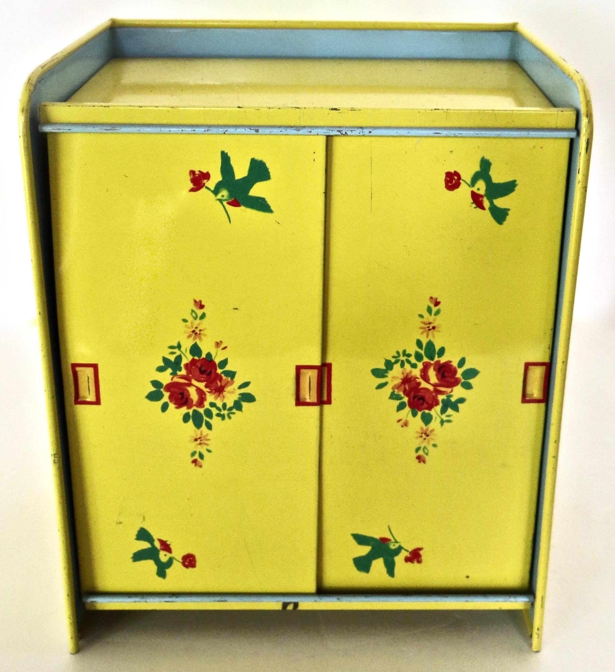 All tin; circa 1950's four piece doll furniture set, scaled to fit and accommodate all of your 8