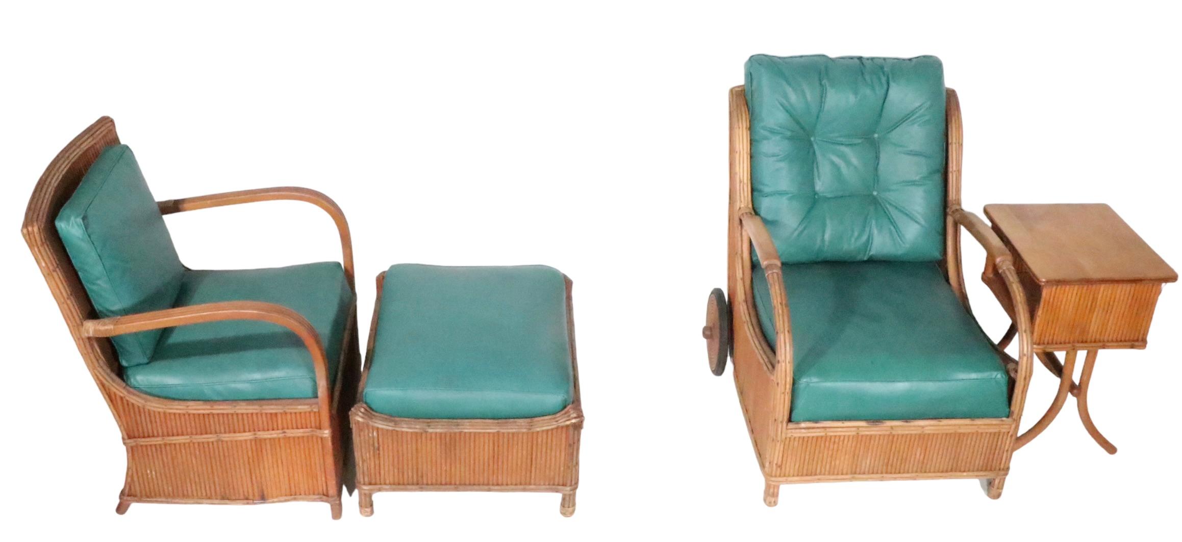 Four Piece Group of Art Deco Rattan Pencil Reed Wicker by the American Chair Co. For Sale 2