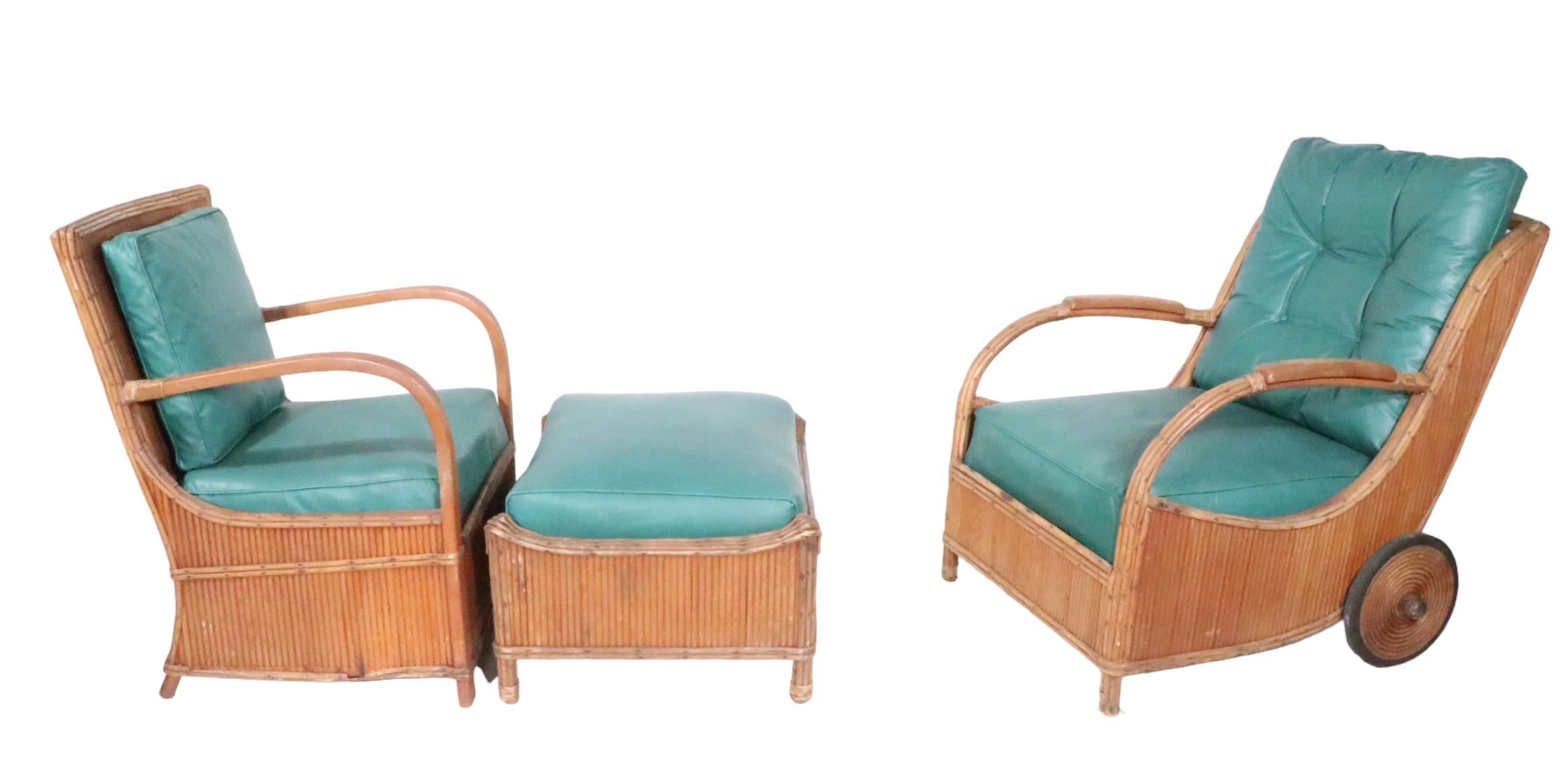 Four Piece Group of Art Deco Rattan Pencil Reed Wicker by the American Chair Co. For Sale 5